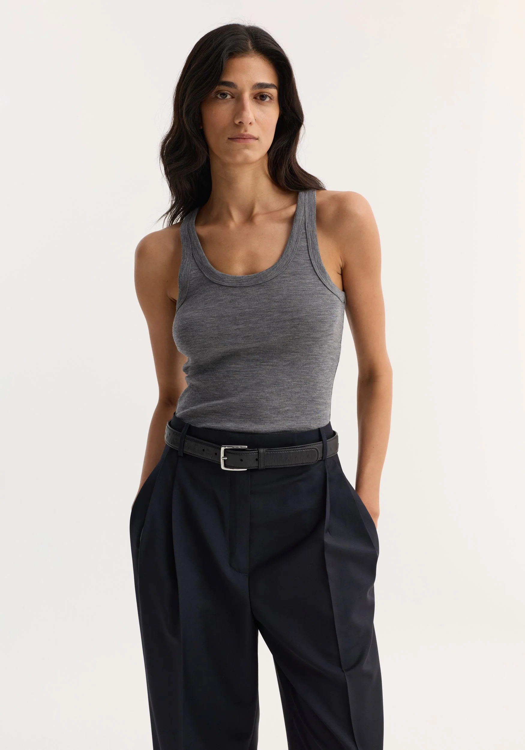 ROHE - Merino scoop neck top | mid grey melange - Image 4
