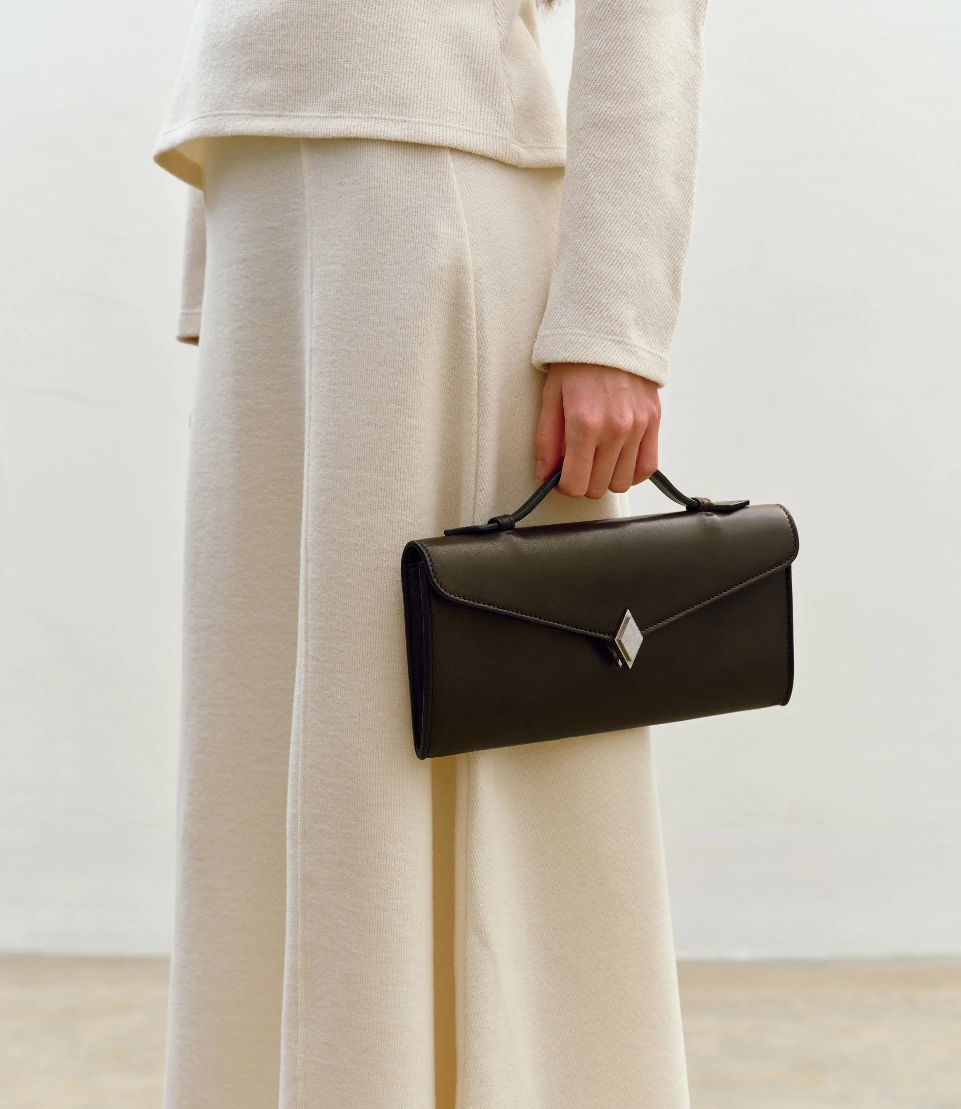 Metier - Edge Clutch Buttery Nappa Cacao with Silver Hardware - Image 4