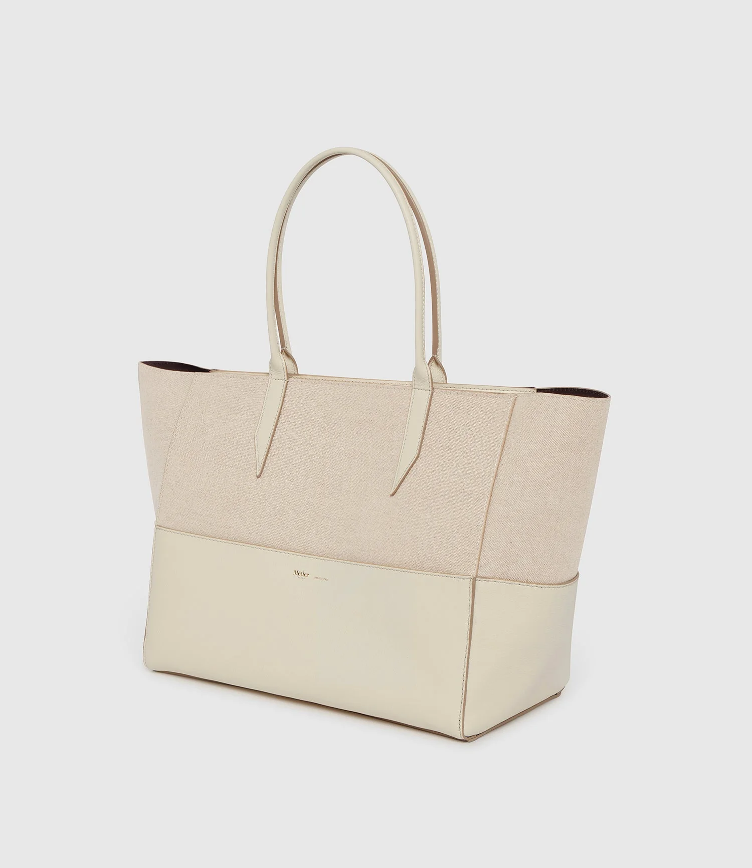 Metier - Incognito 36 Cabas Natural Linen With Smooth Calfskin White Sand - Image 2