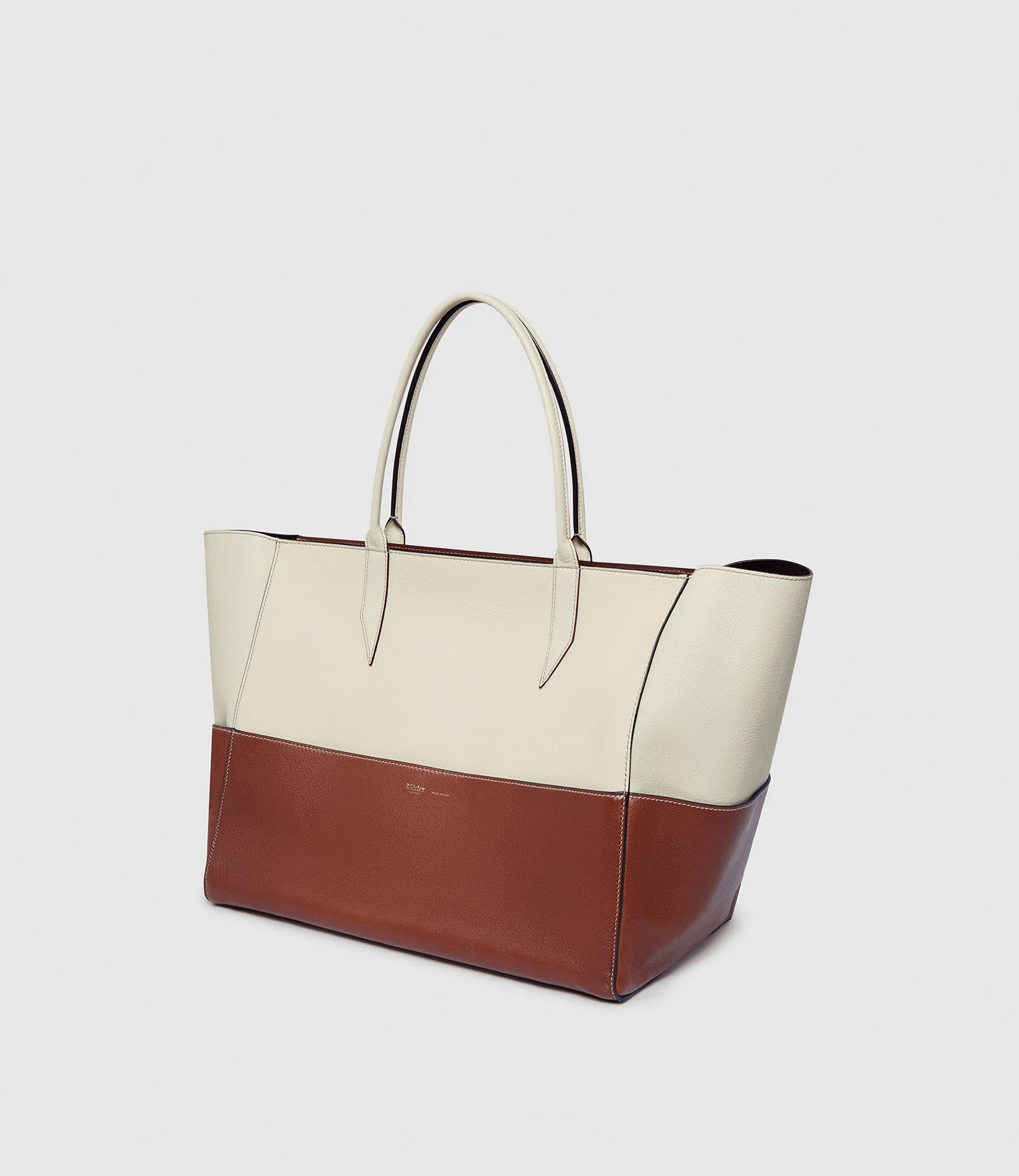 Metier - Incognito 42 Cabas Bag Smooth Calfskin White Sand and Cognac - Image 2