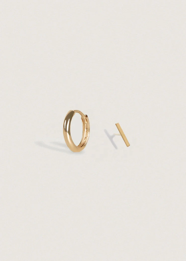 Kinn - Micro Bar Stud & Petite Huggie Earring Stack