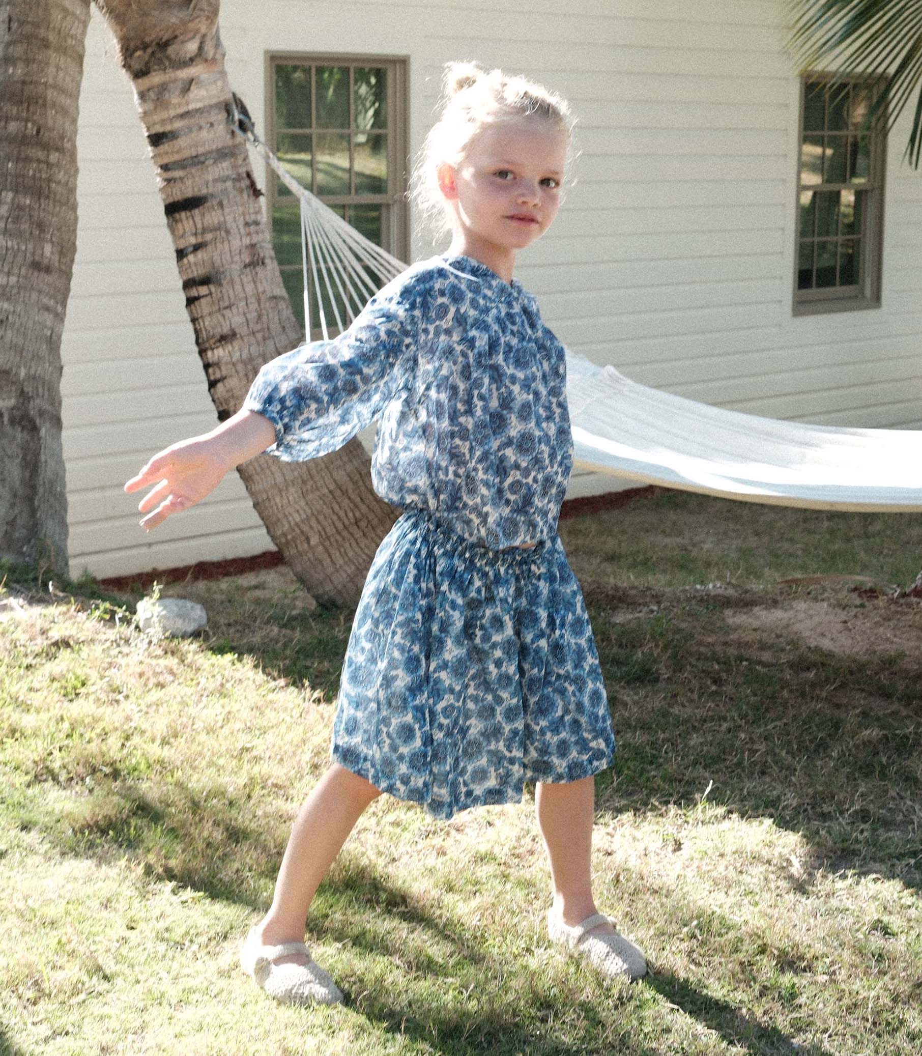 DÔEN - MILIANNE SKIRT -- BLEU SOLEIL FLEURIT - Image 3