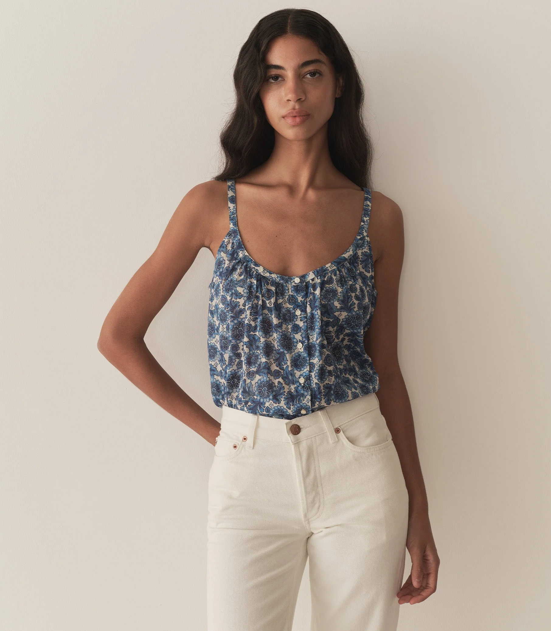 DÔEN - NALINA TOP -- BLEU SOLEIL FLEURIT