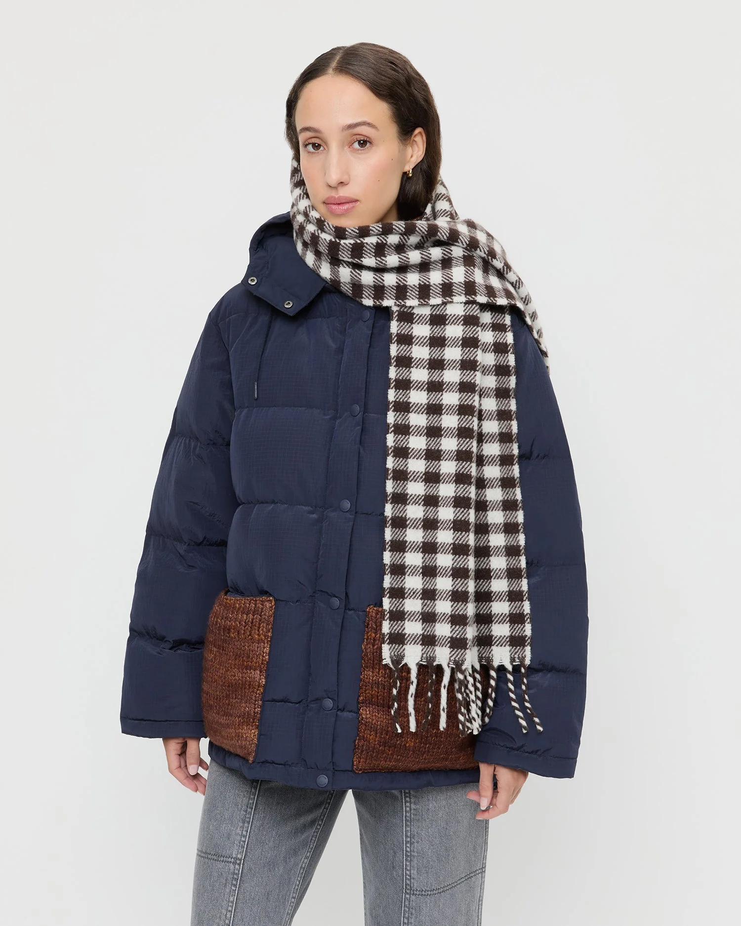 Loeffler Randall - Nara Brown/Grey Gingham Scarf - Image 3