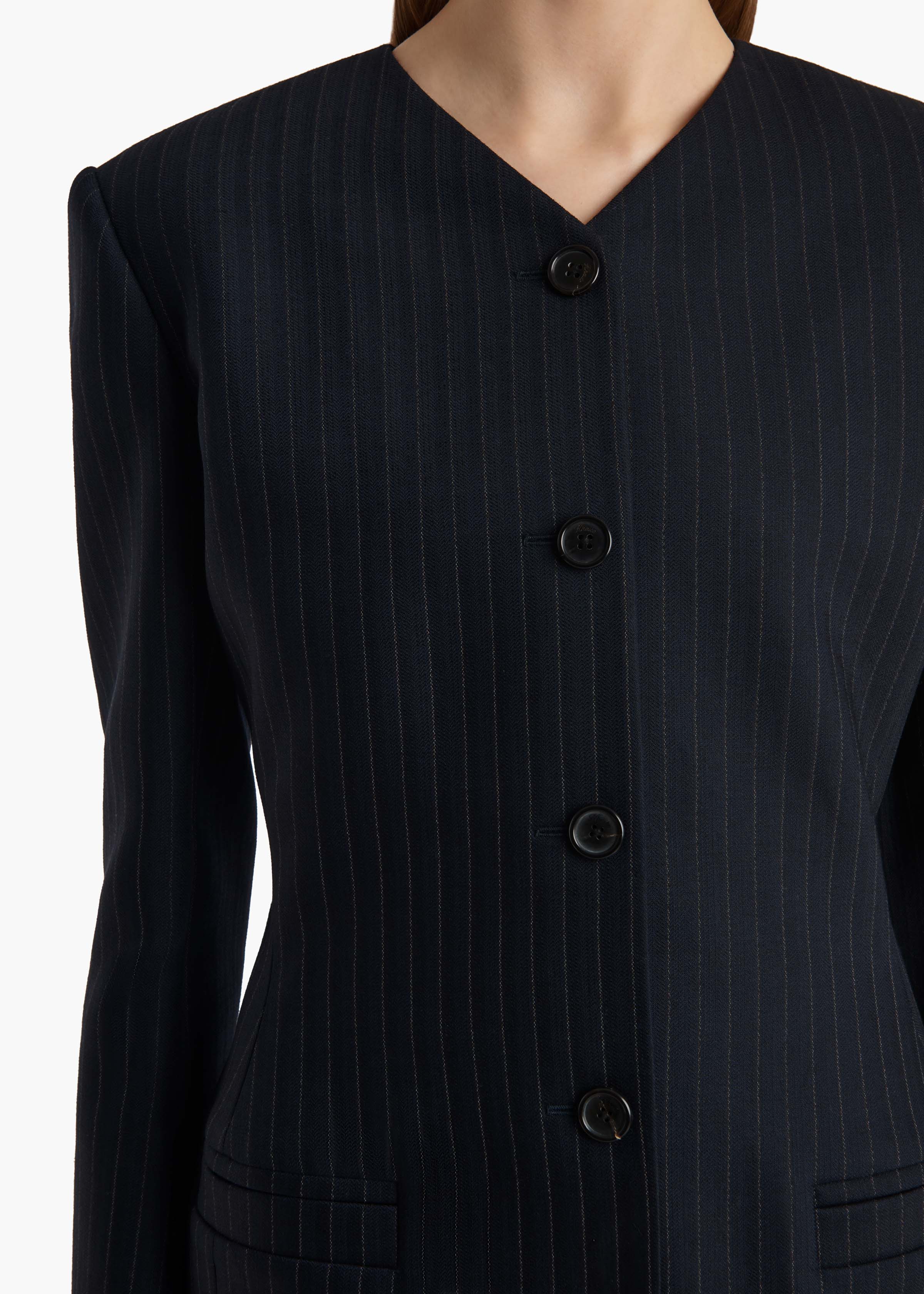 Khaite - Naran Jacket in Navy and White Stripe - Image 6