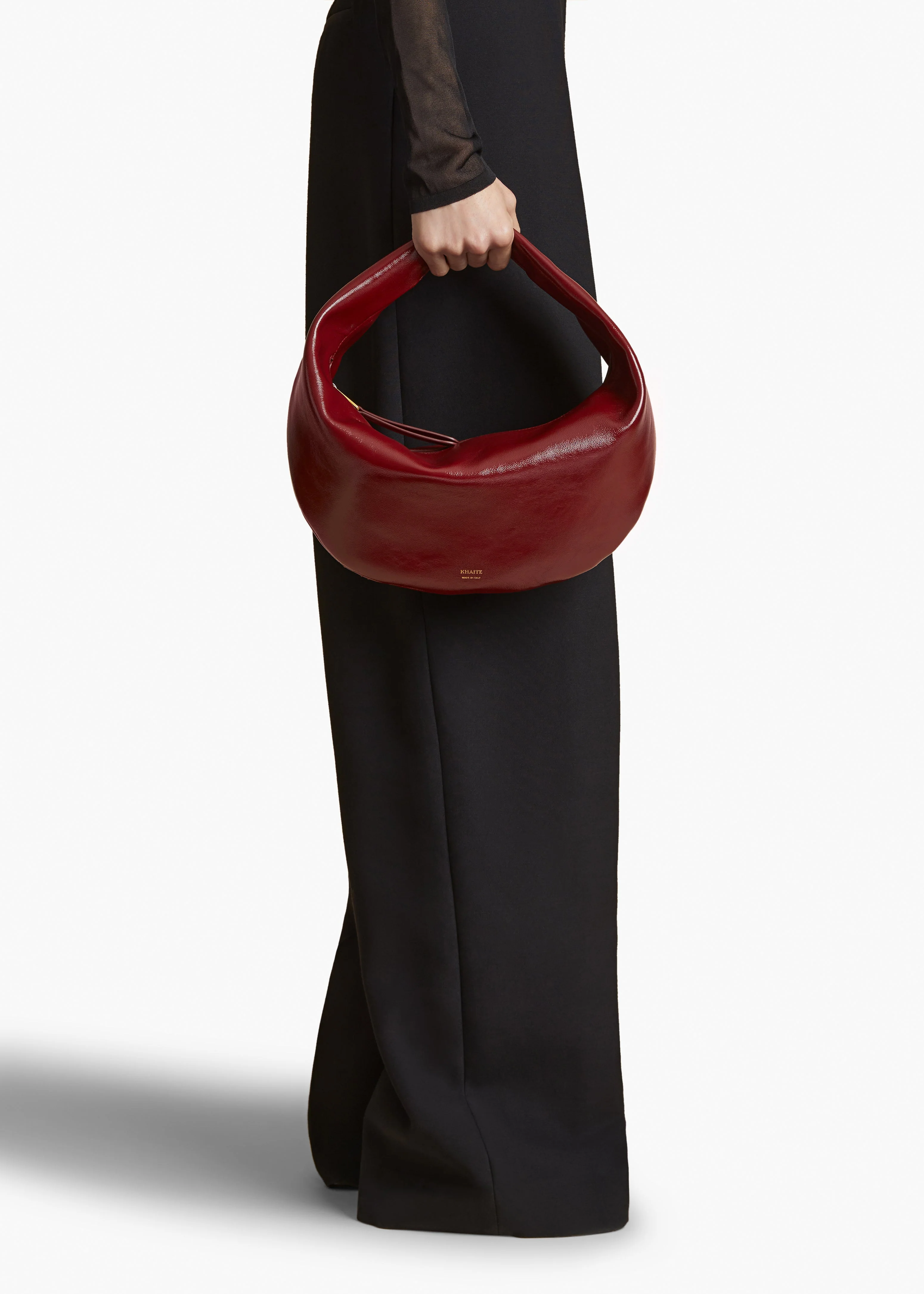 Khaite - Medium Olivia Hobo in Oxblood Crackle Patent Leather - Image 11
