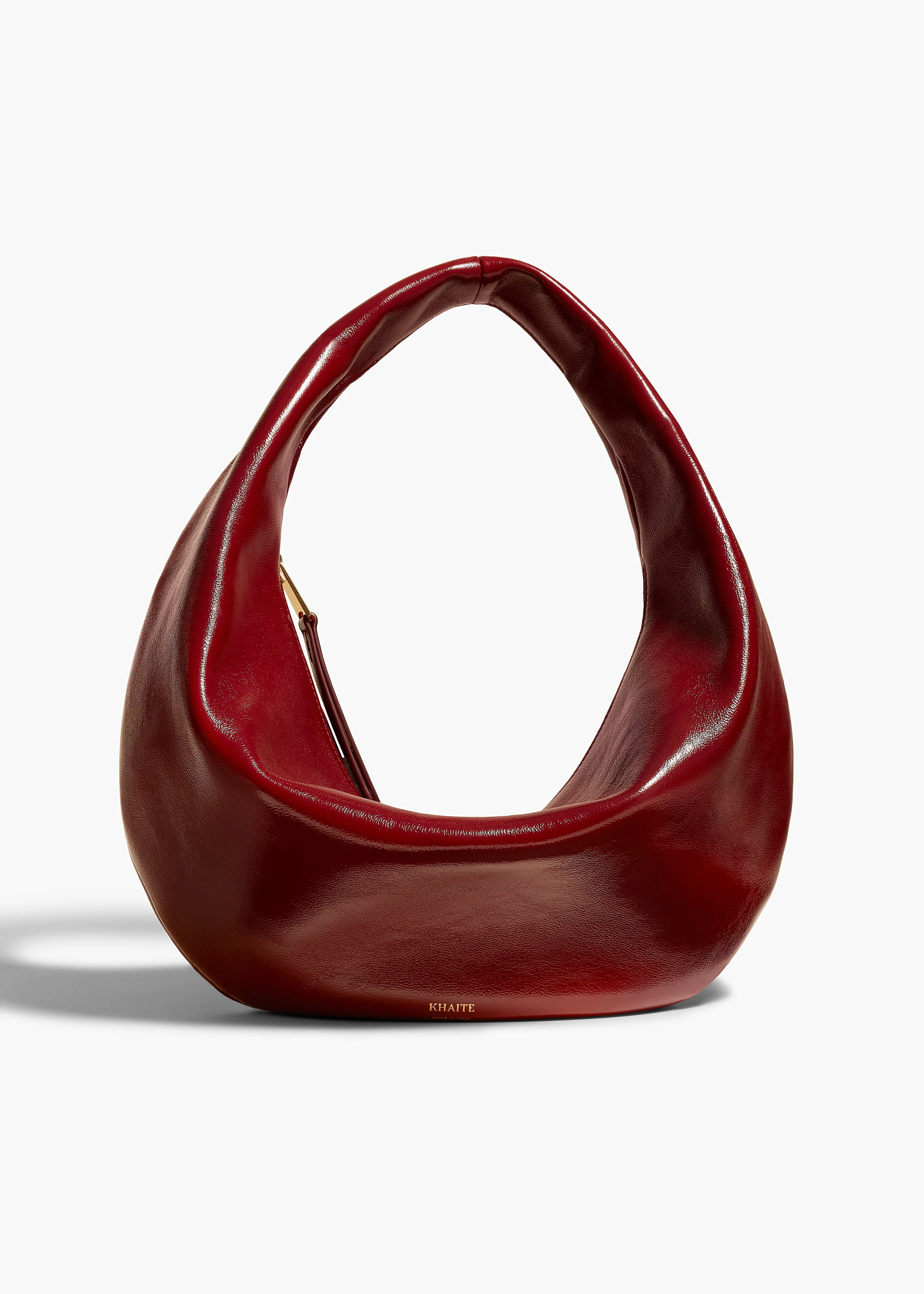 Khaite - Medium Olivia Hobo in Oxblood Crackle Patent Leather - Image 7