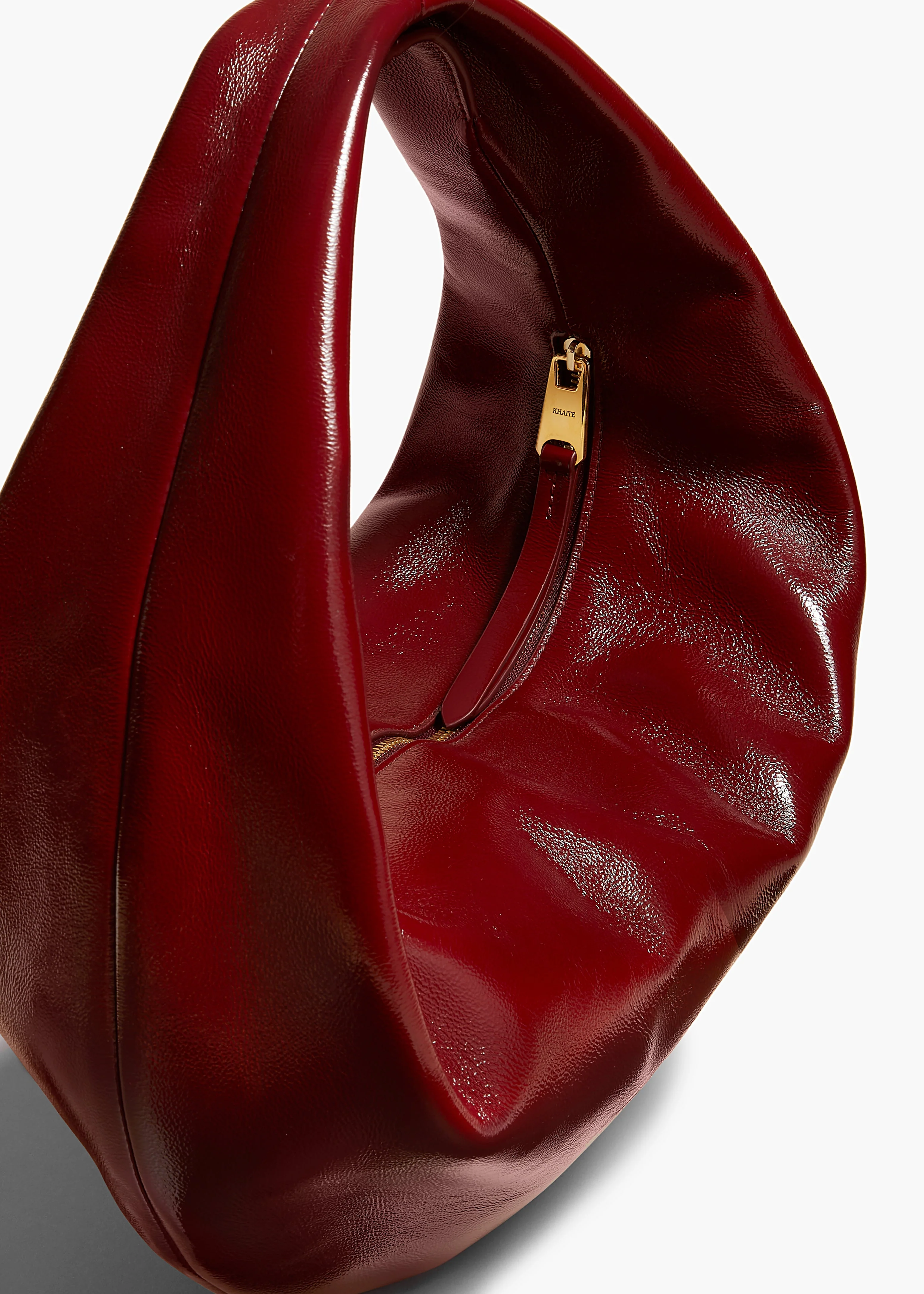 Khaite - Medium Olivia Hobo in Oxblood Crackle Patent Leather - Image 9