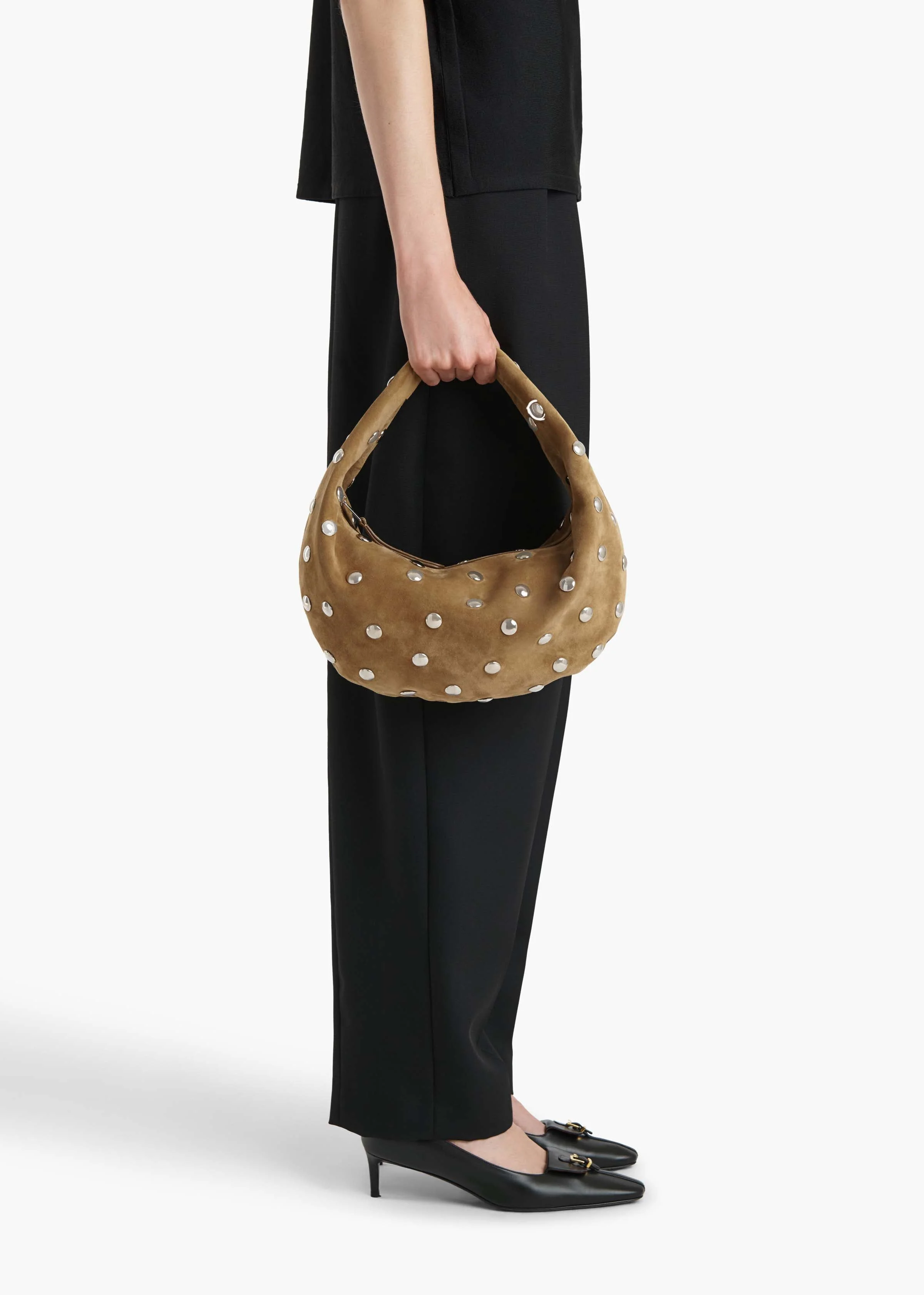 Khaite - Medium Olivia Hobo in Mud Suede with Silver Studs - Image 11