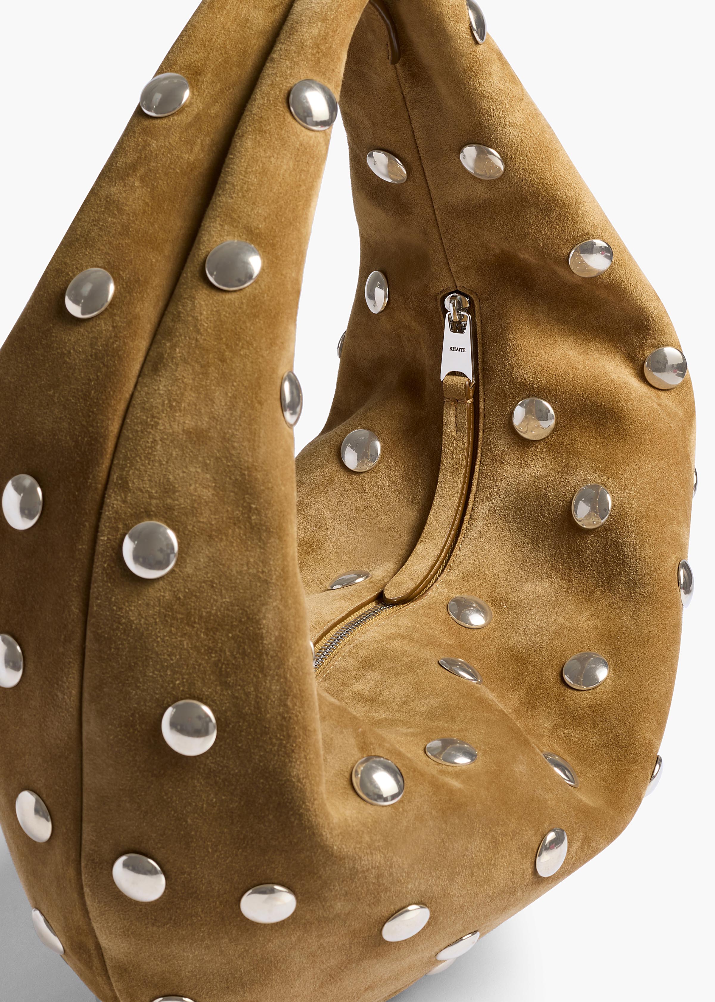 Khaite - Medium Olivia Hobo in Mud Suede with Silver Studs - Image 3