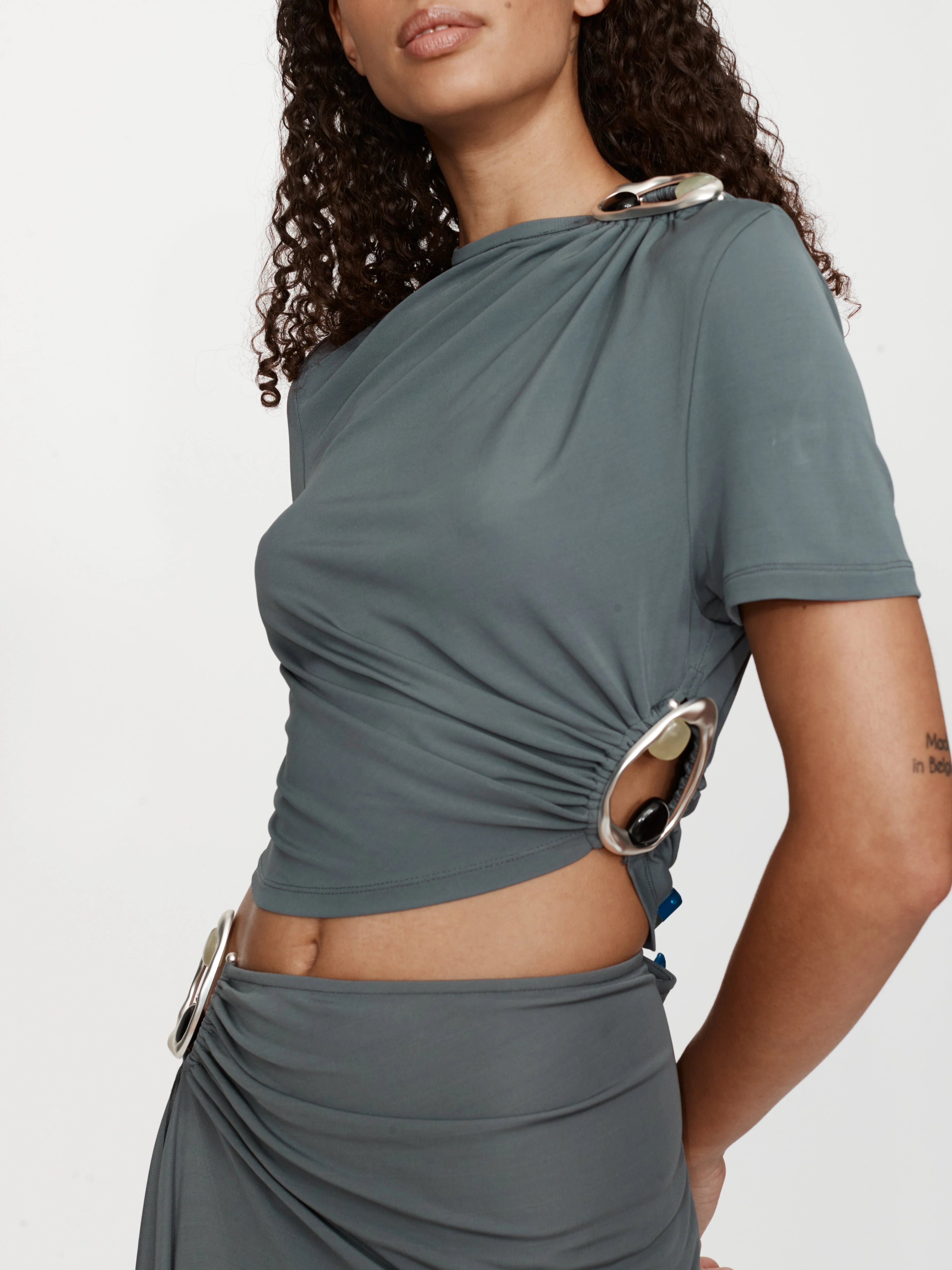 Christopher Esber - Orica Crystal Ruched Jersey Tee - Image 3