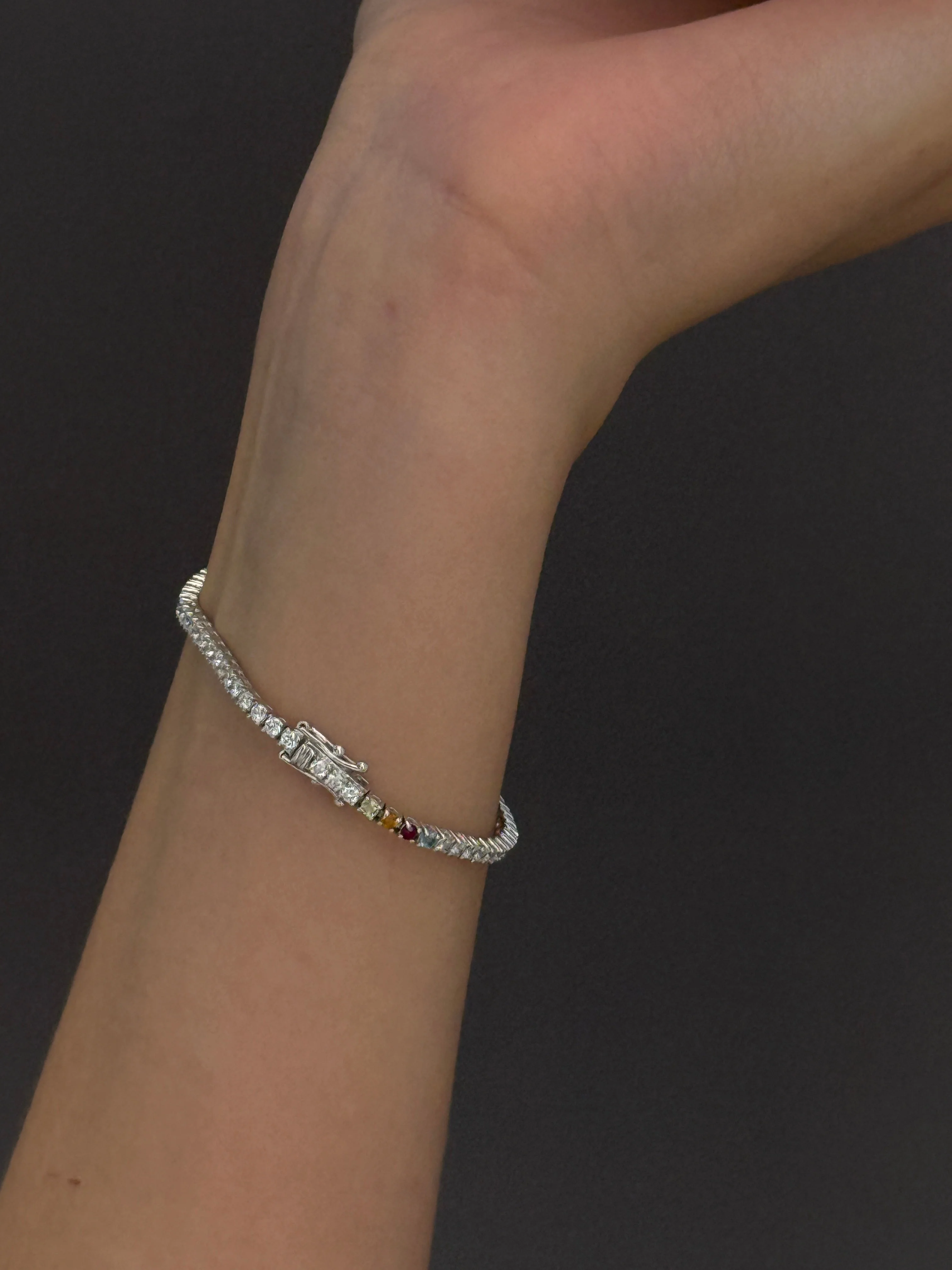 Kinn - Classic Diana Tennis Birthstone Bracelet White Gold - Image 2