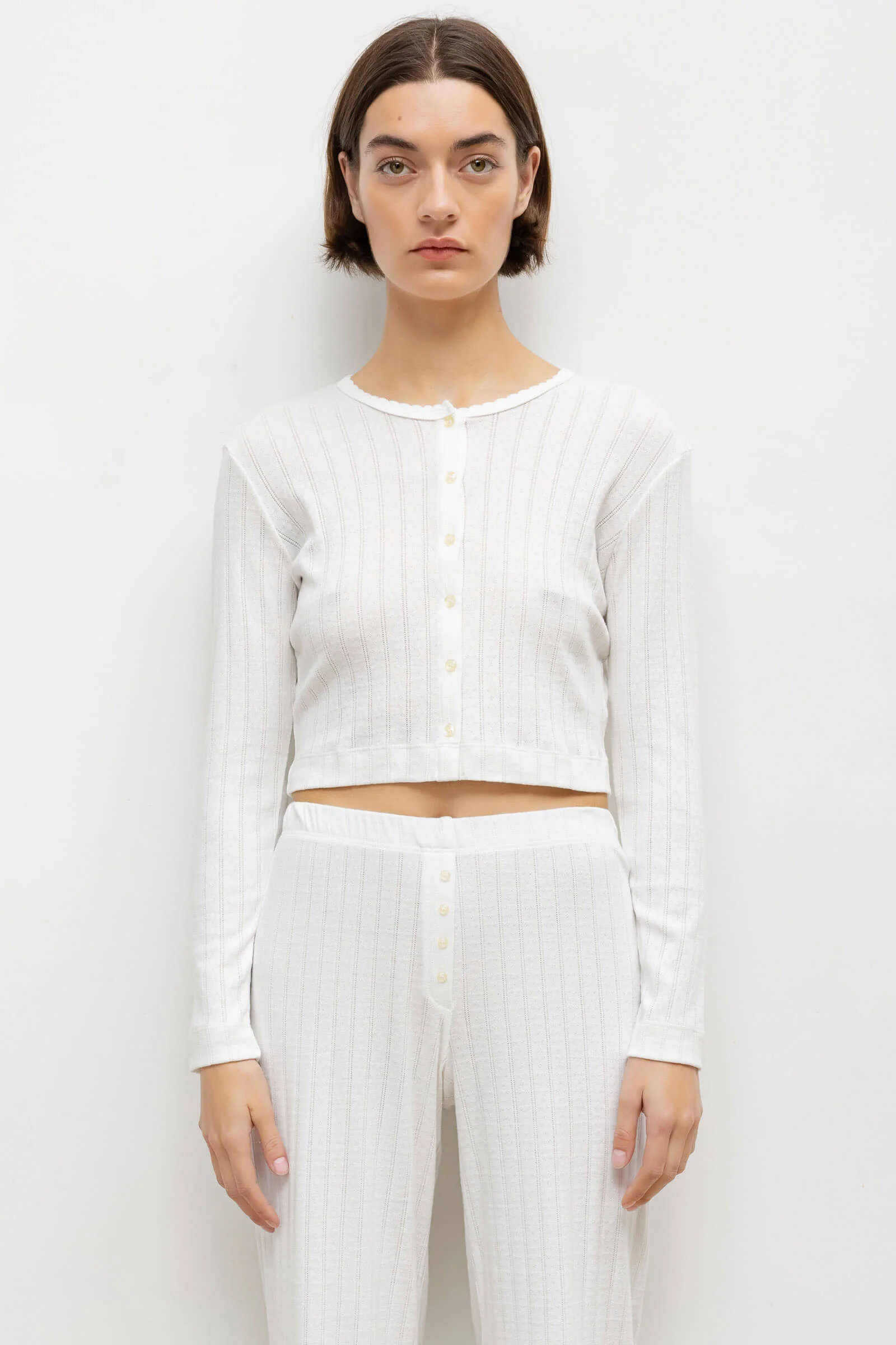 Leset - Pointelle Crop Cardigan