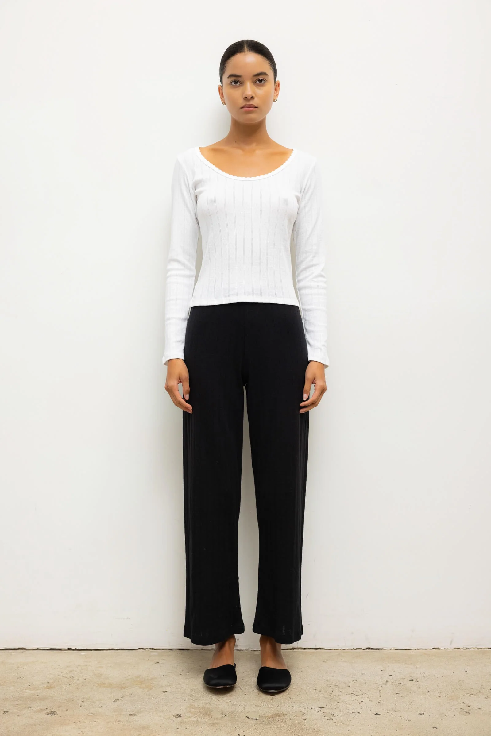 Leset - Pointelle Crop Wide Leg Pant