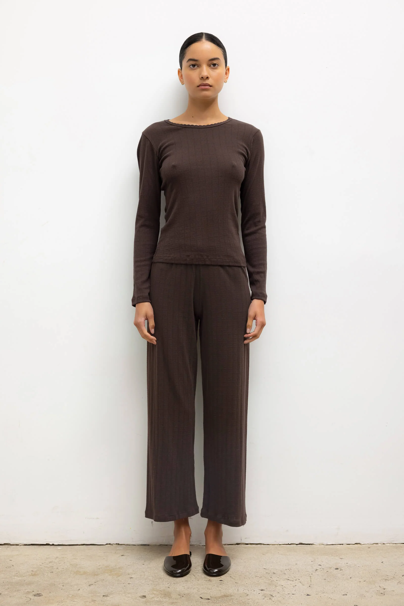 Leset - Pointelle Crop Wide Leg Pant
