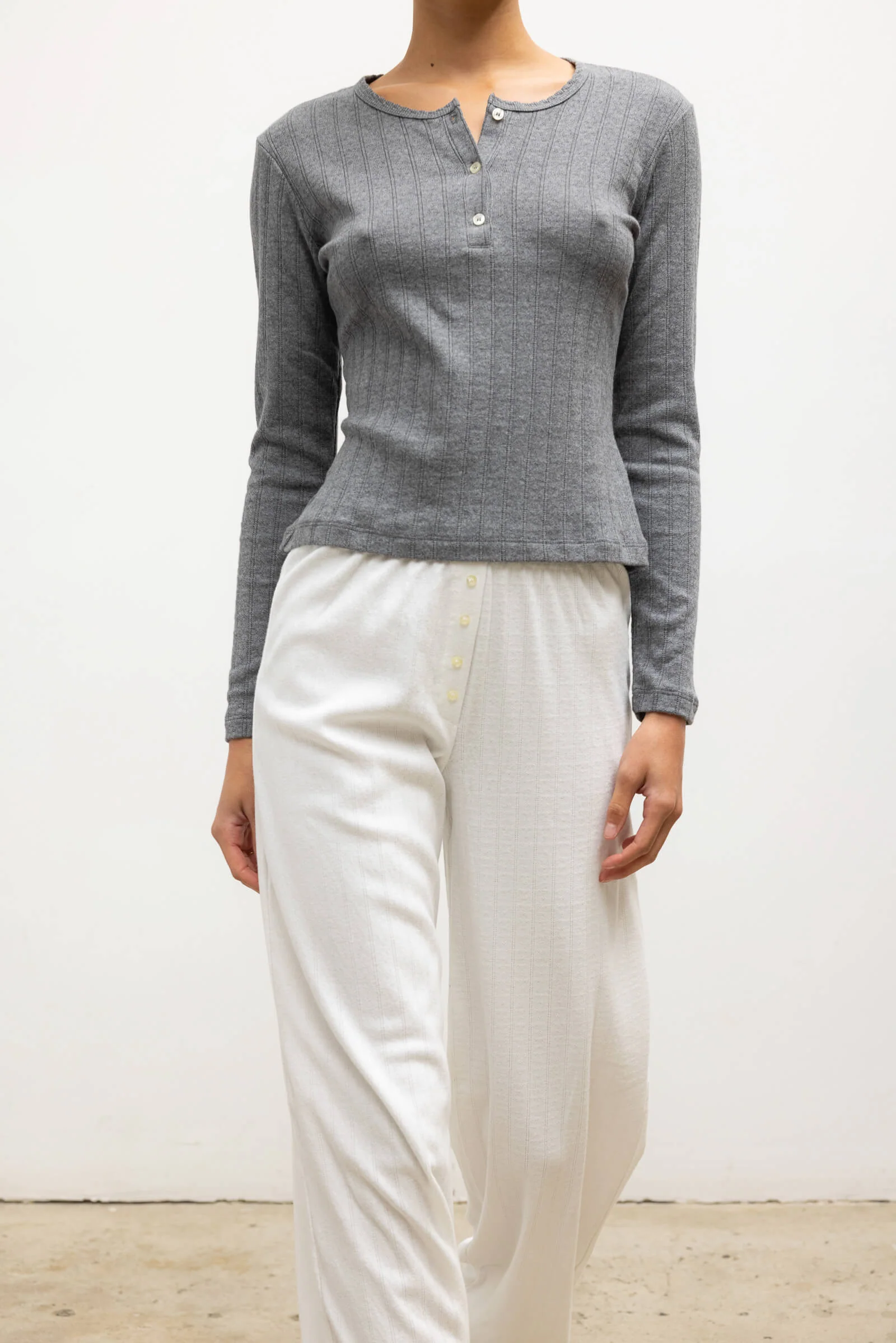 Leset - Pointelle Long Sleeve Henley - Image 5