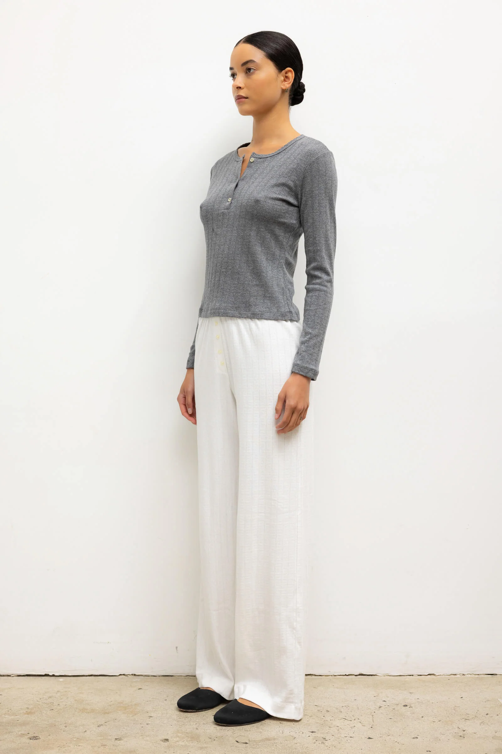 Leset - Pointelle Long Sleeve Henley - Image 6