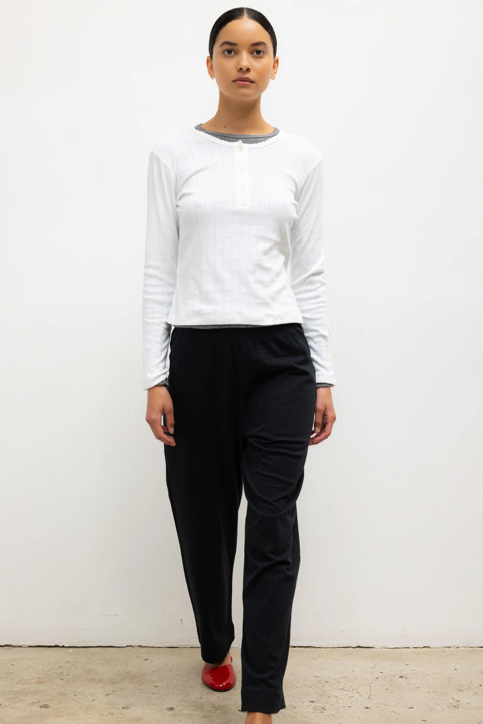 Leset - Pointelle Long Sleeve Henley - Image 4