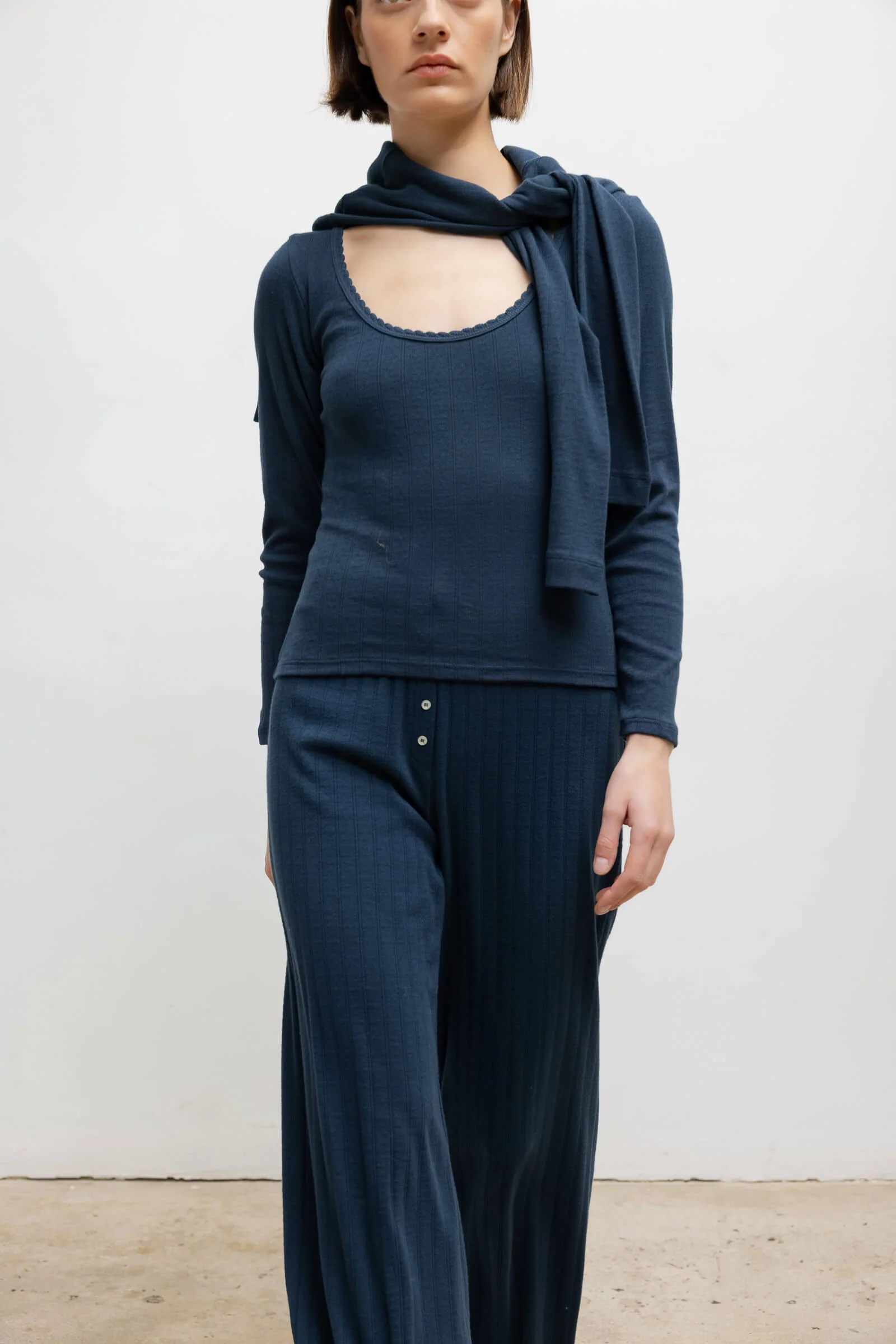 Leset - Pointelle Long Sleeve Scoop Neck - Image 5