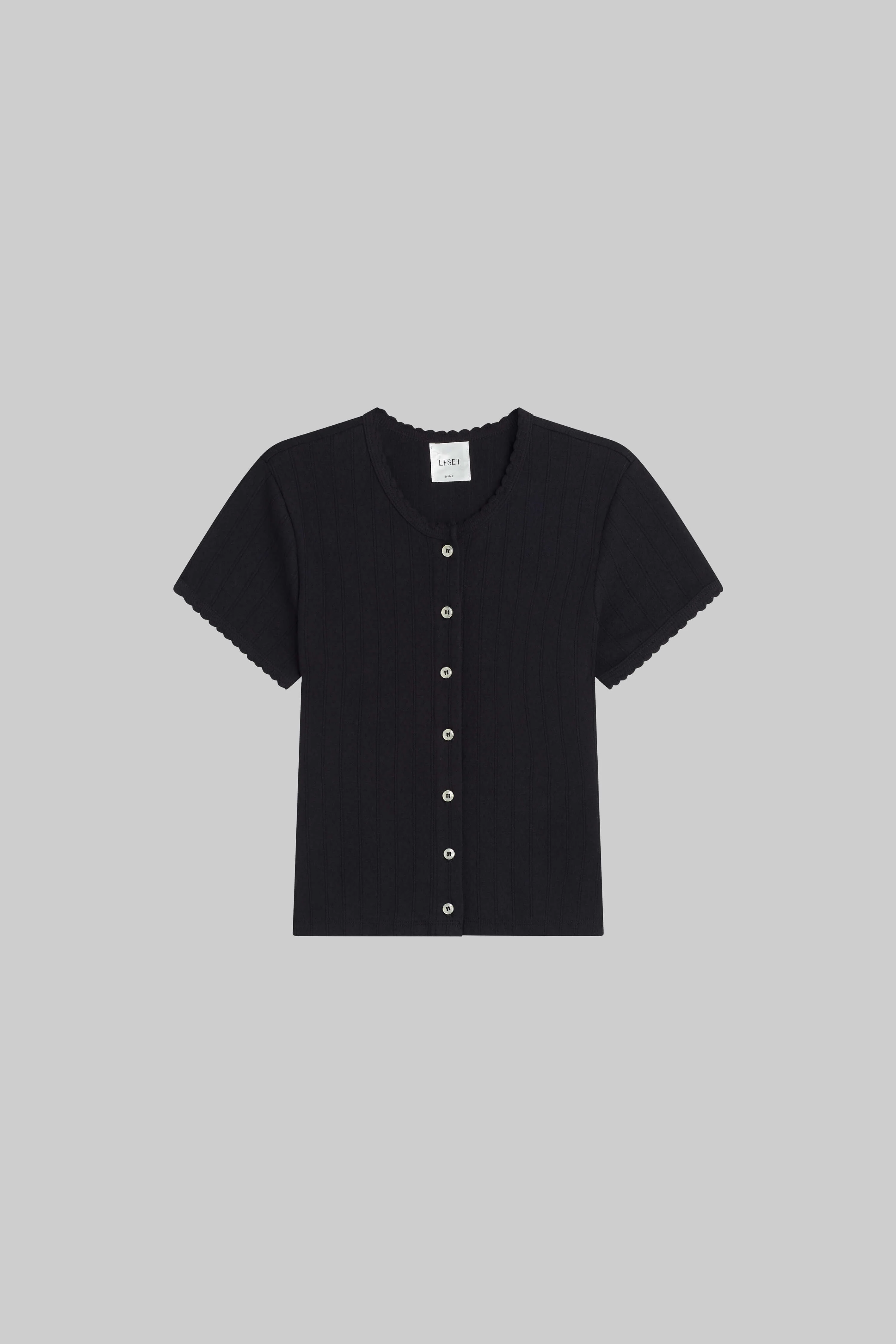 Leset - Pointelle Short Sleeve Cardigan - Image 2