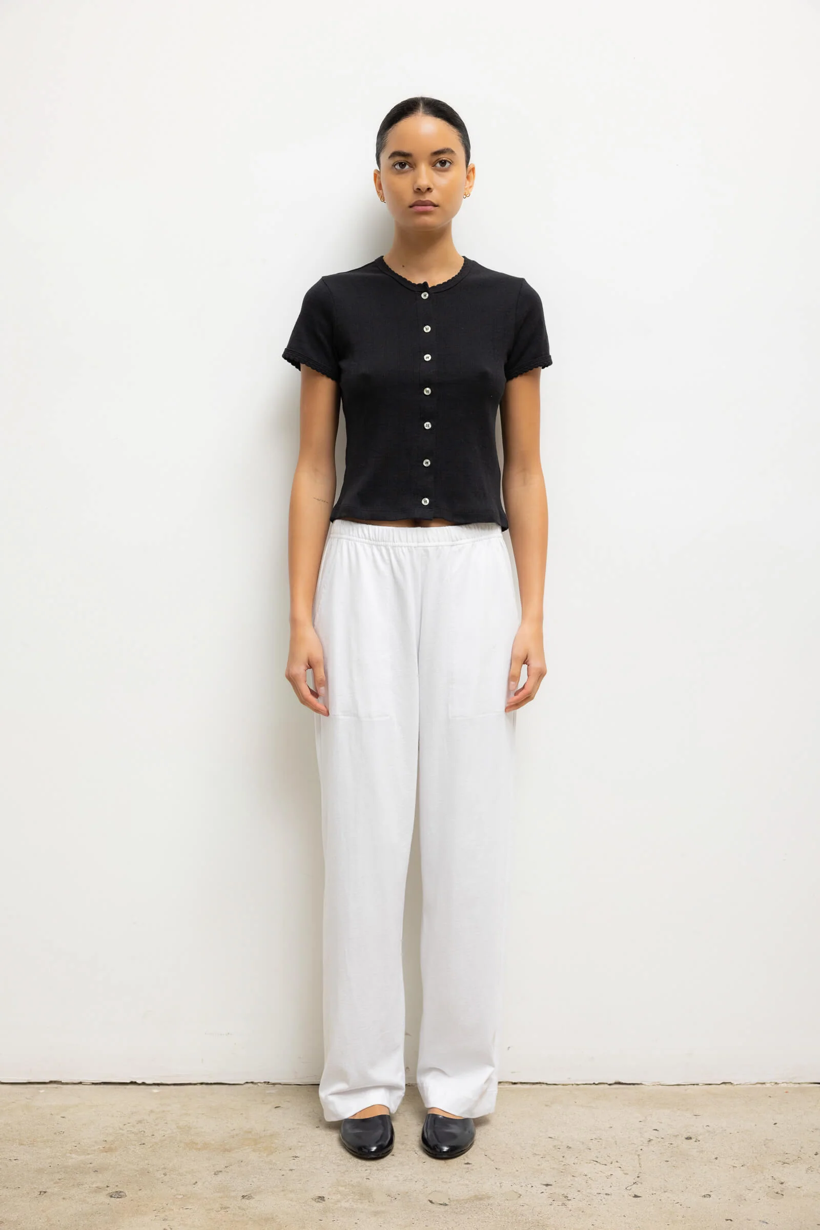 Leset - Pointelle Short Sleeve Cardigan - Image 3