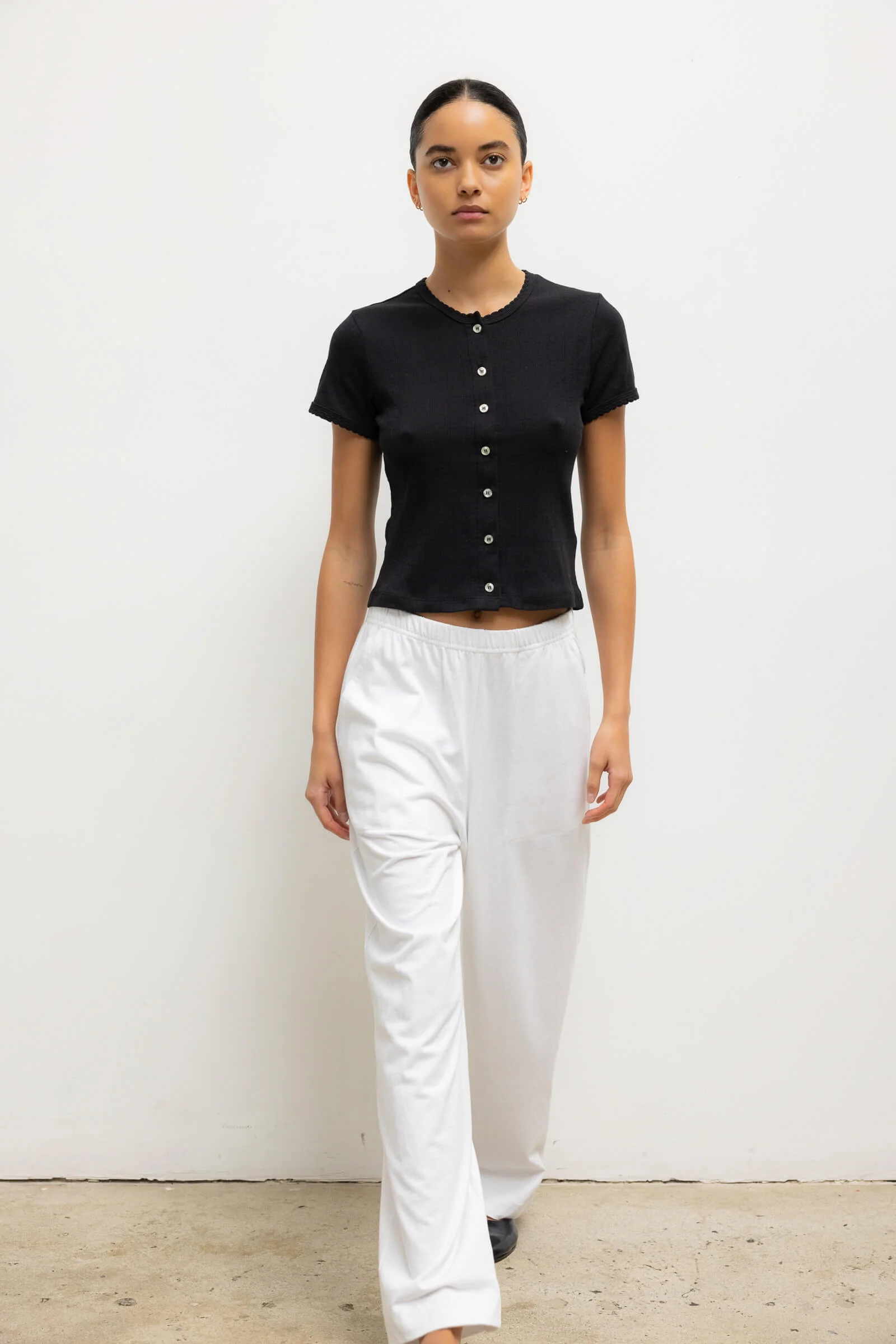 Leset - Pointelle Short Sleeve Cardigan - Image 4