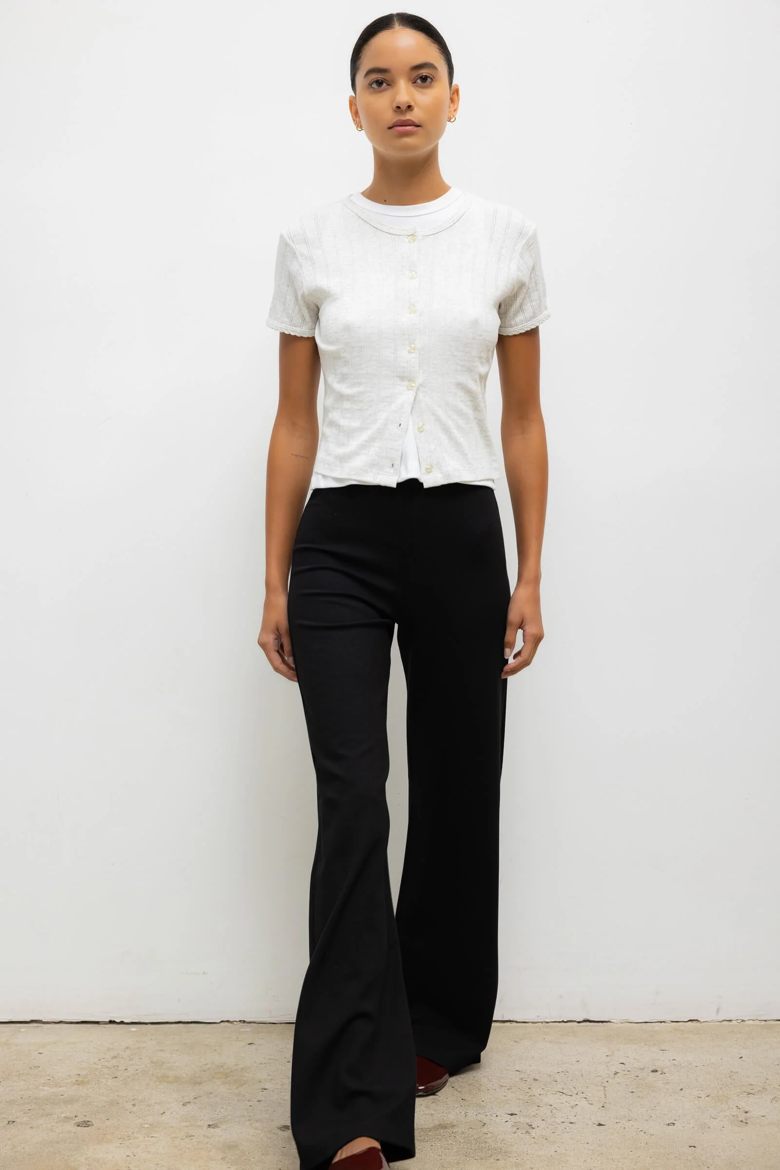 Leset - Pointelle Short Sleeve Cardigan - Image 4