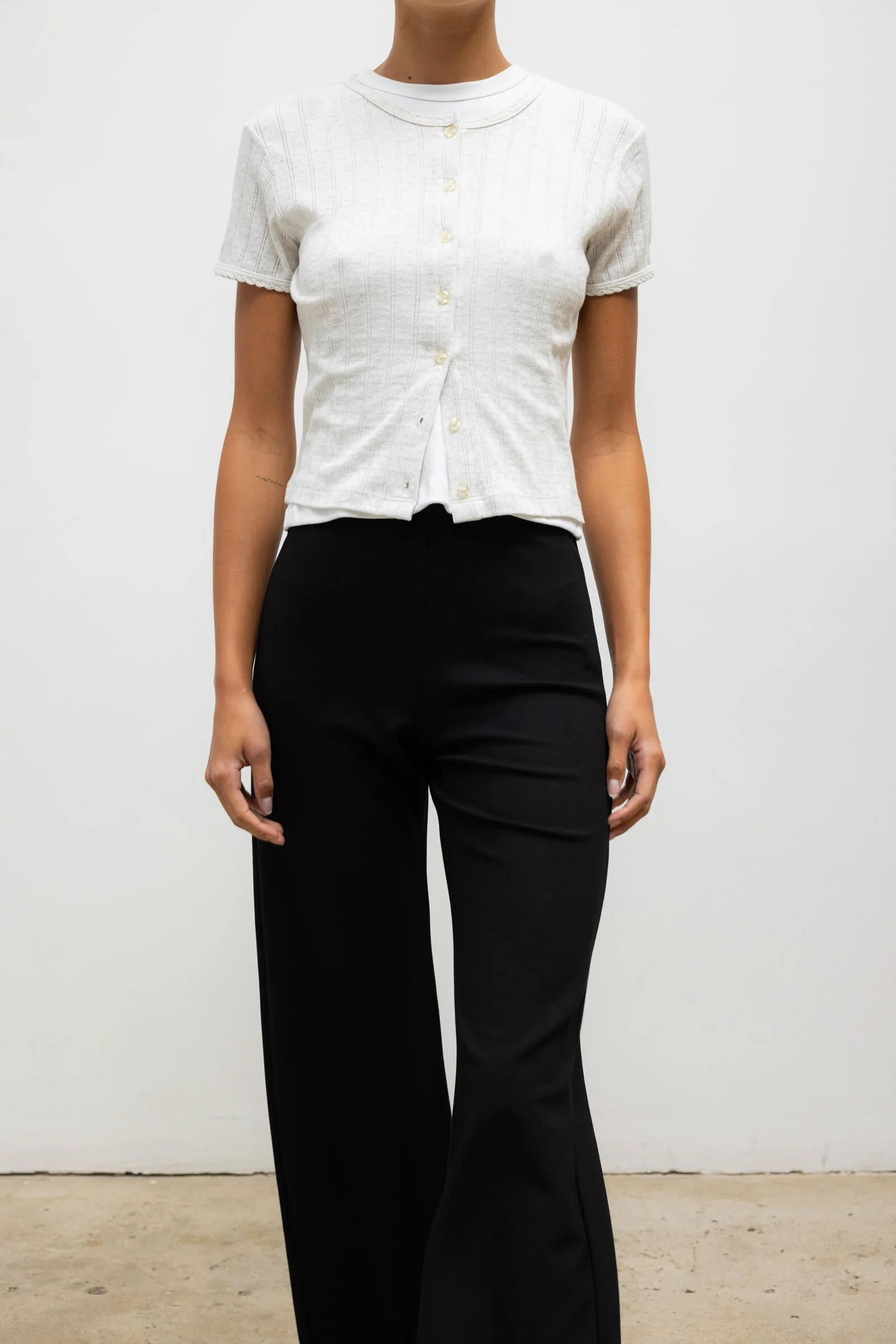 Leset - Pointelle Short Sleeve Cardigan - Image 5