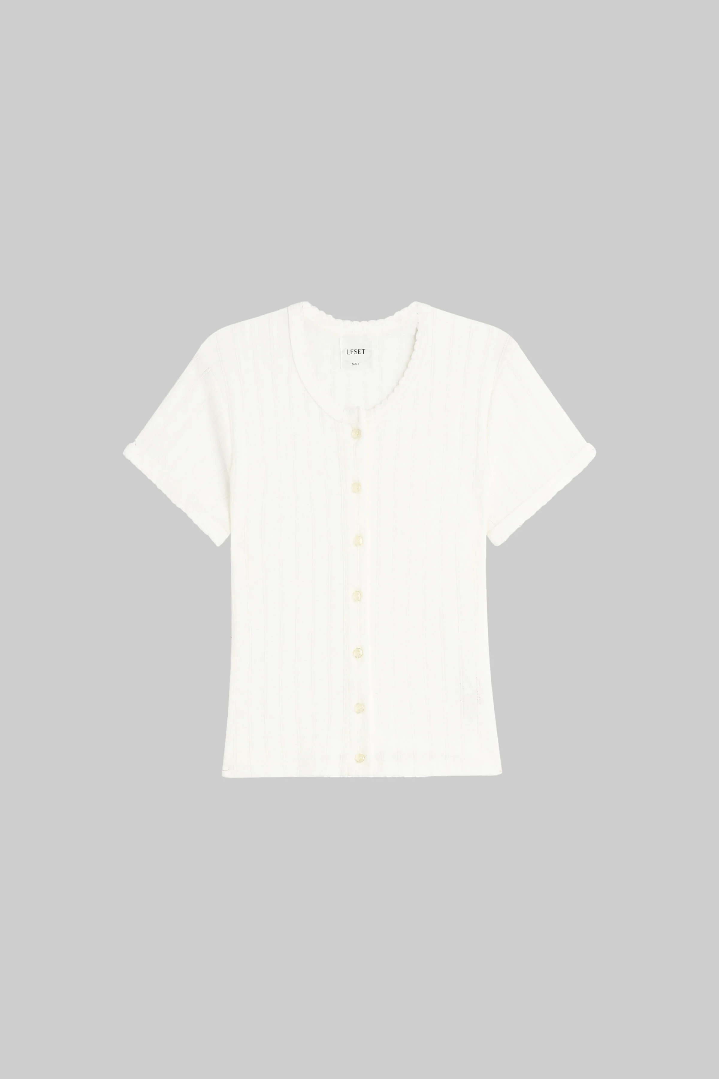 Leset - Pointelle Short Sleeve Cardigan - Image 2