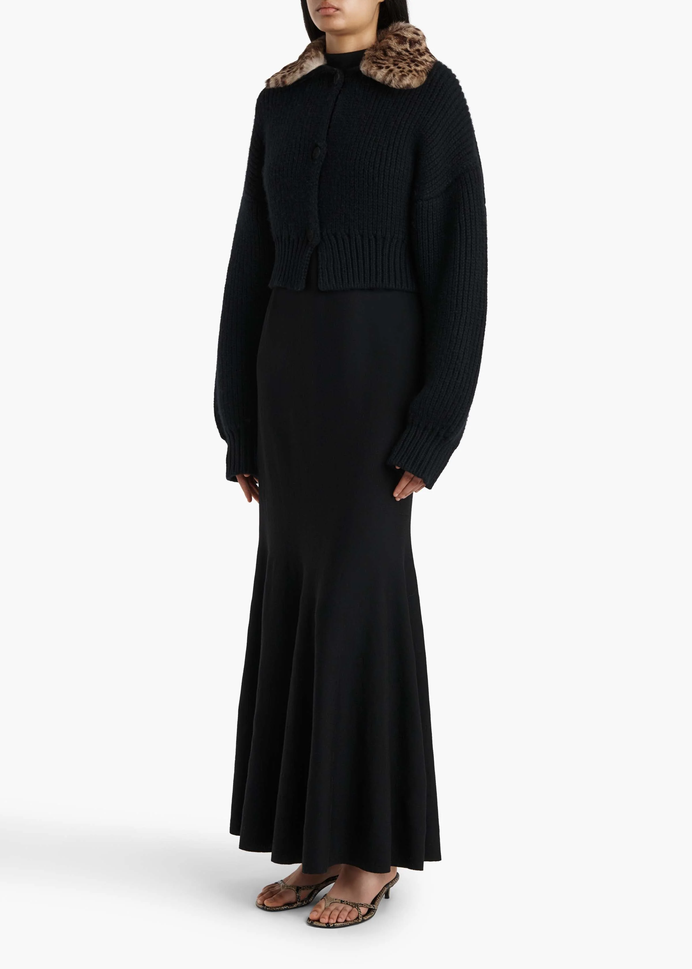 Khaite - Pomero Jacket in Black with Rabbit Fur Collar - Image 9