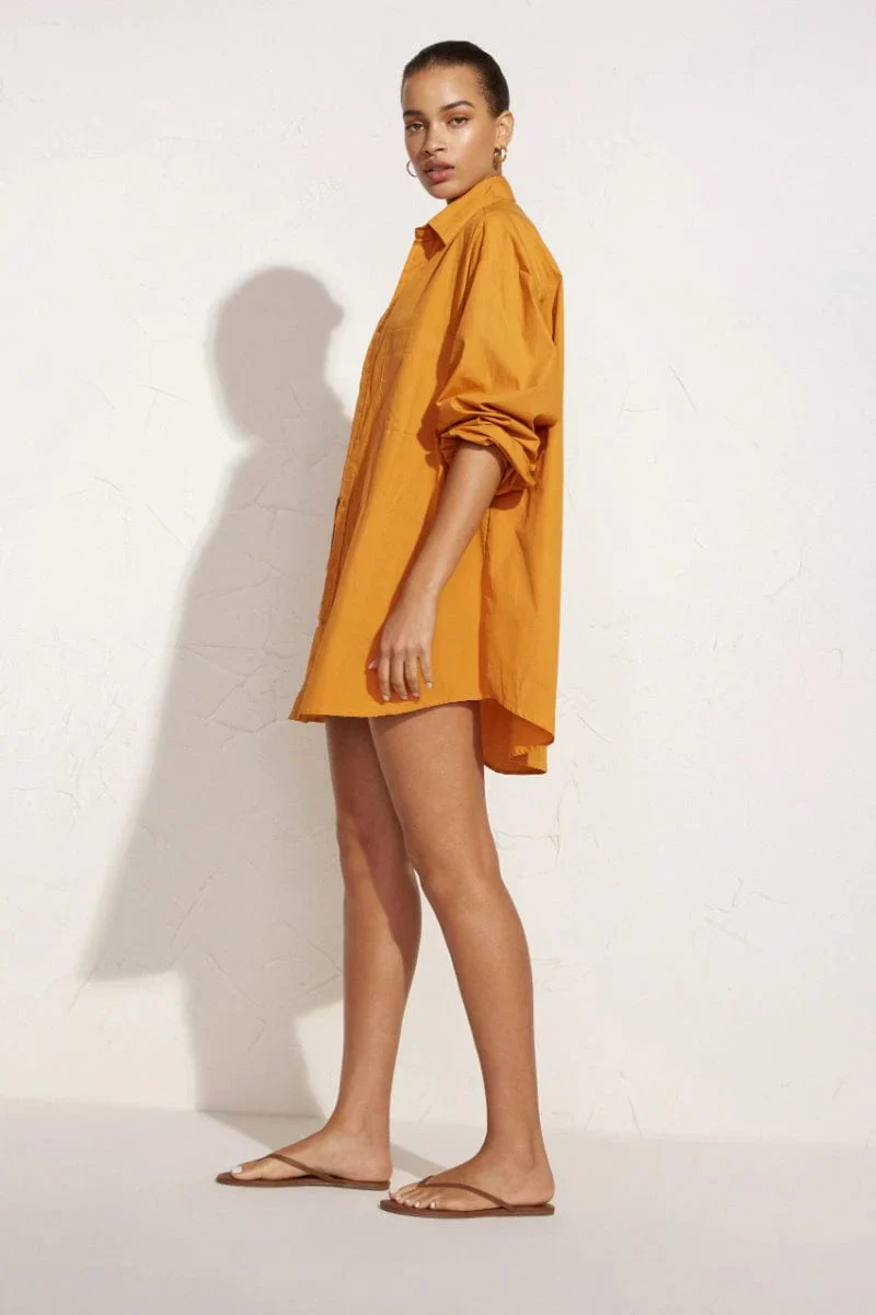 Faithfull - Pontia Shirt Dress Plain Orange - Final Sale - Image 3