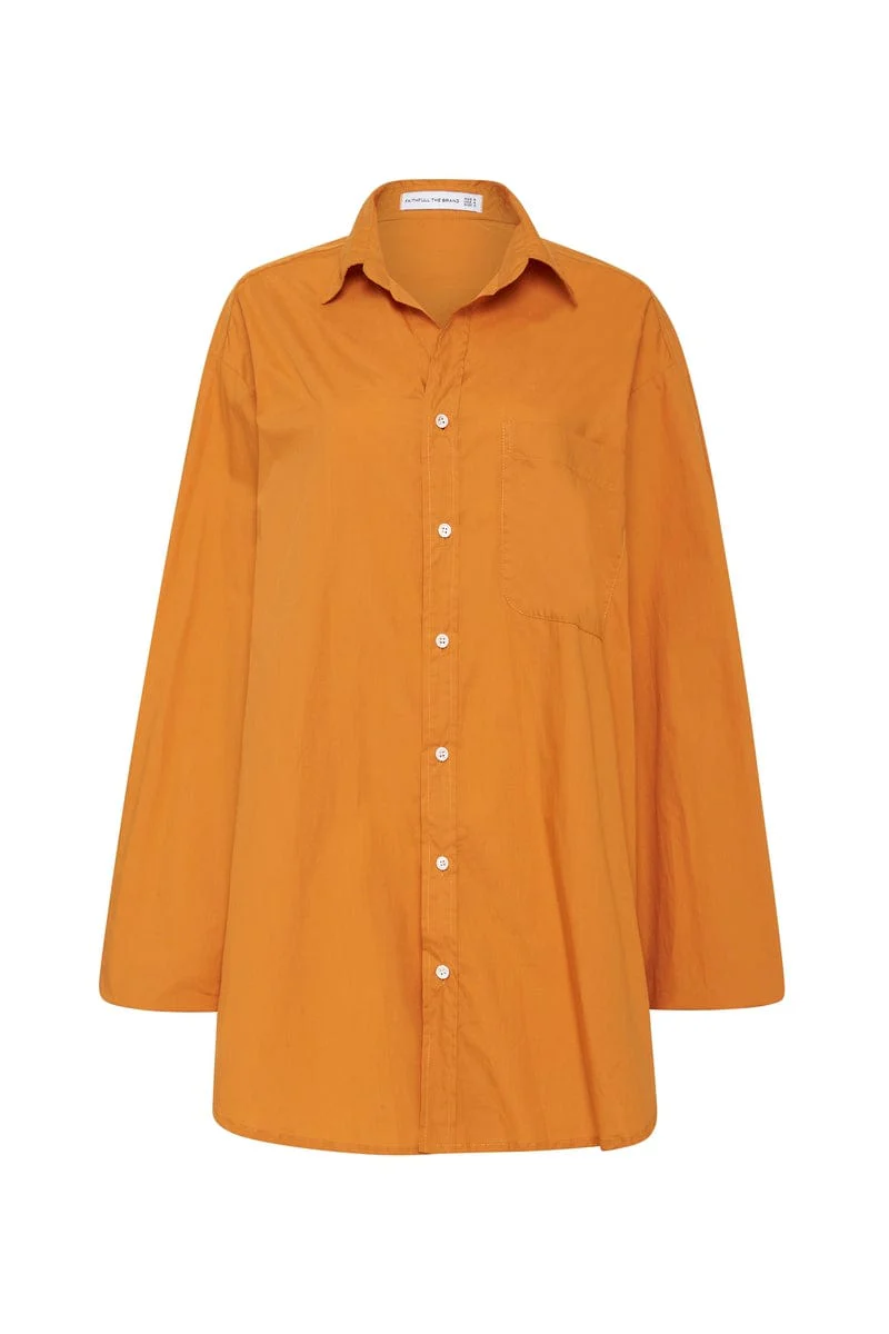 Faithfull - Pontia Shirt Dress Plain Orange - Final Sale - Image 6