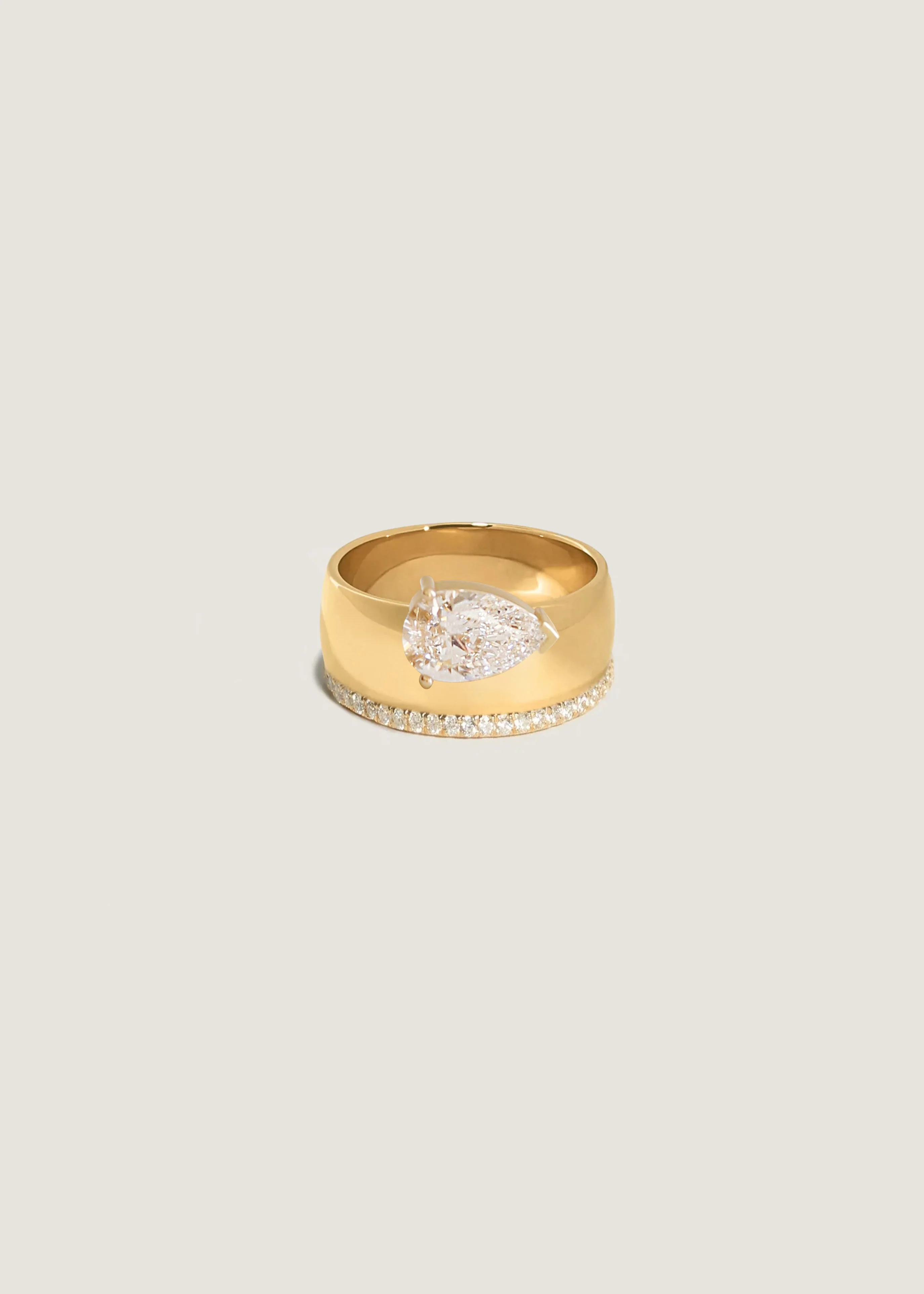 Kinn - Porter Cigar Band Ring Pear Diamond & Dahlia Pavé Ring 1.2mm Diamond Ring Stack