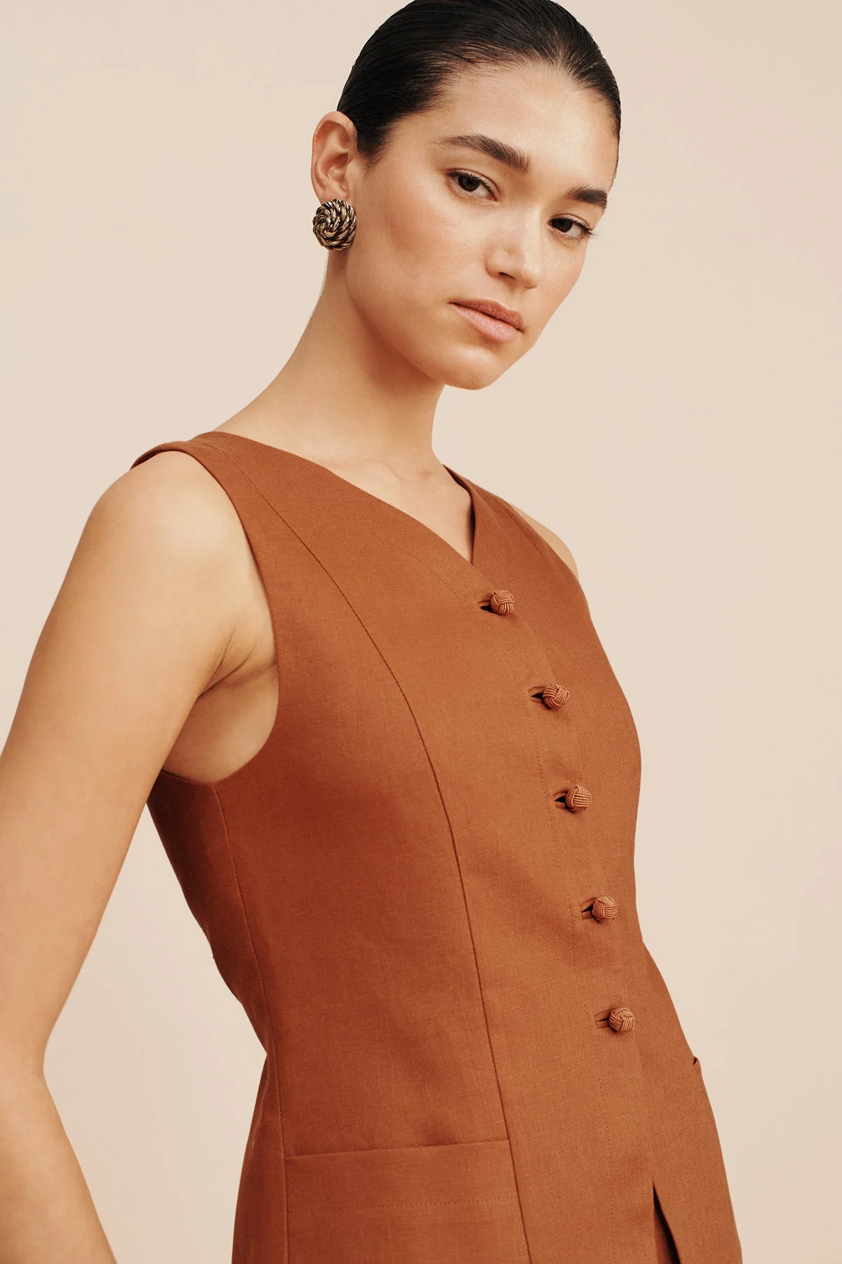 Posse - LORENZO HIGH NECK VEST - CHESTNUT - Image 2