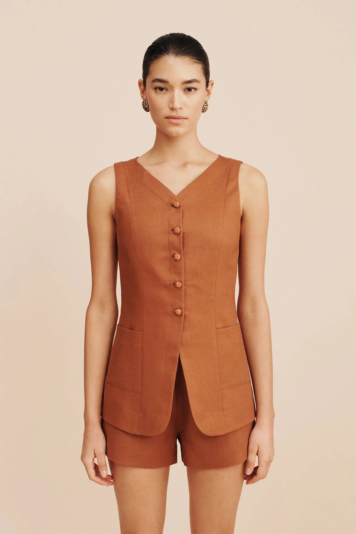 Posse - LORENZO HIGH NECK VEST - CHESTNUT - Image 5