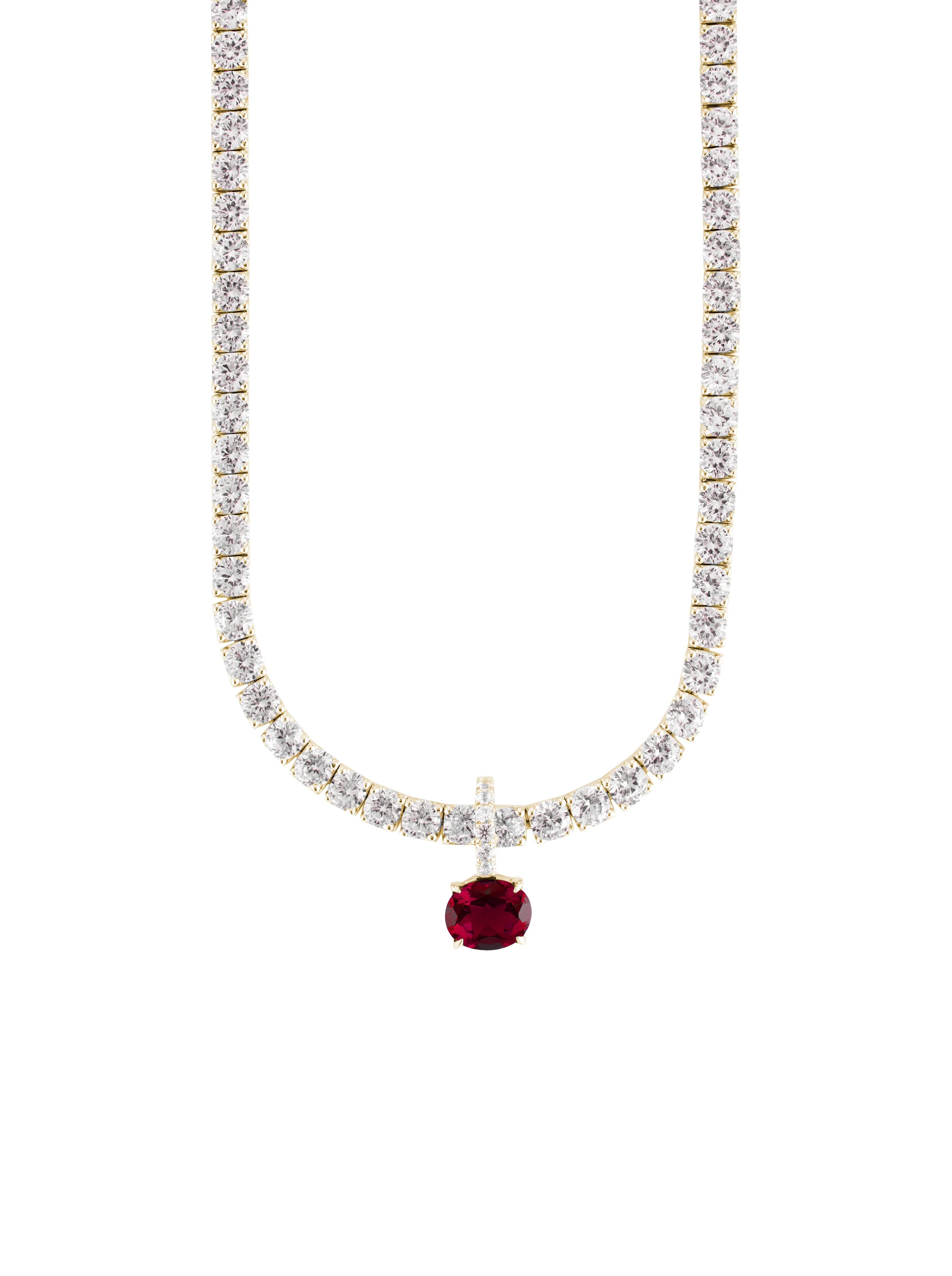 Dorsey - LAB RED SAPPHIRE EAST WEST OVAL PENDANT, GOLD - Image 2