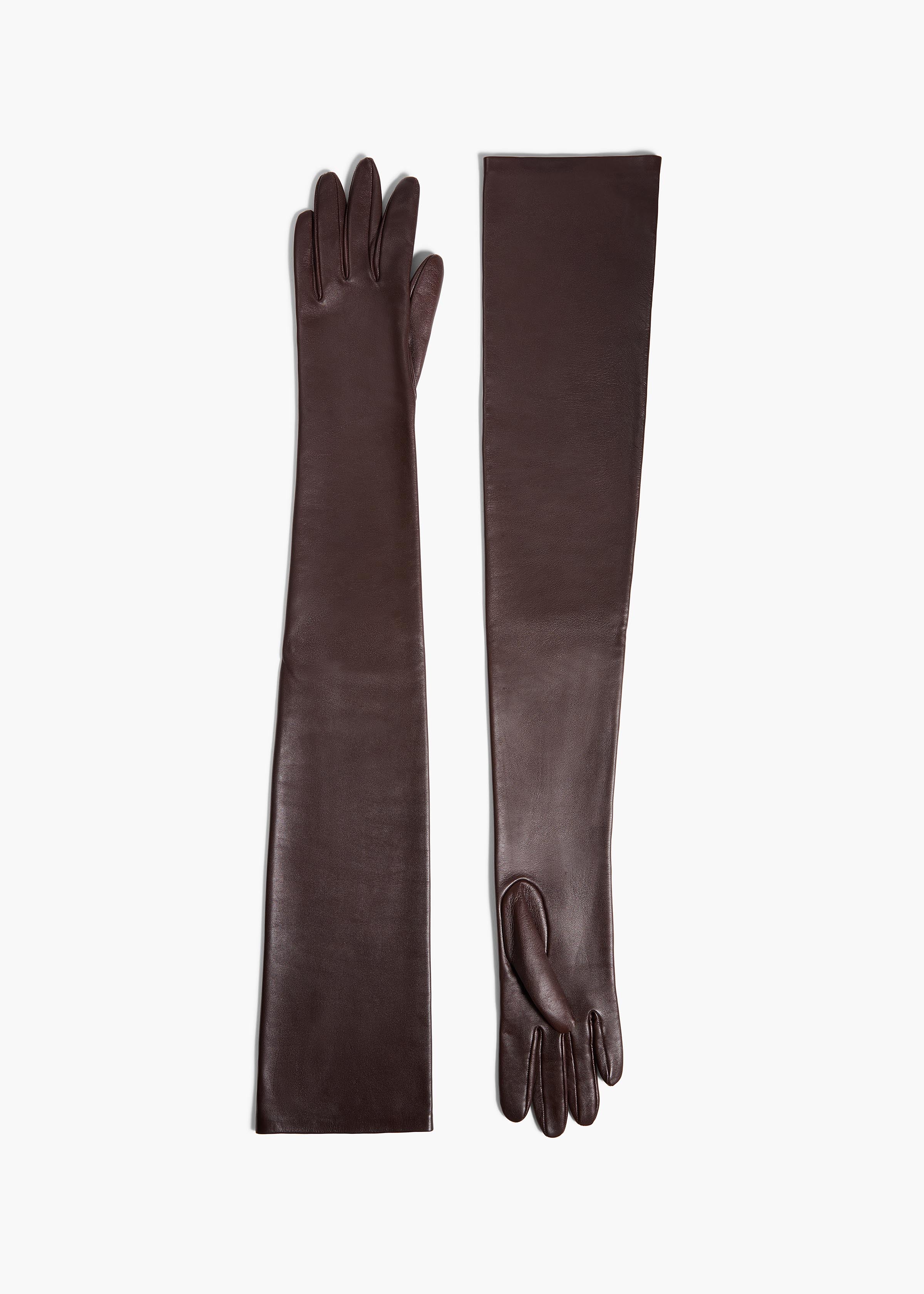 Khaite - Remo Long Gloves in Brown Leather - Image 4