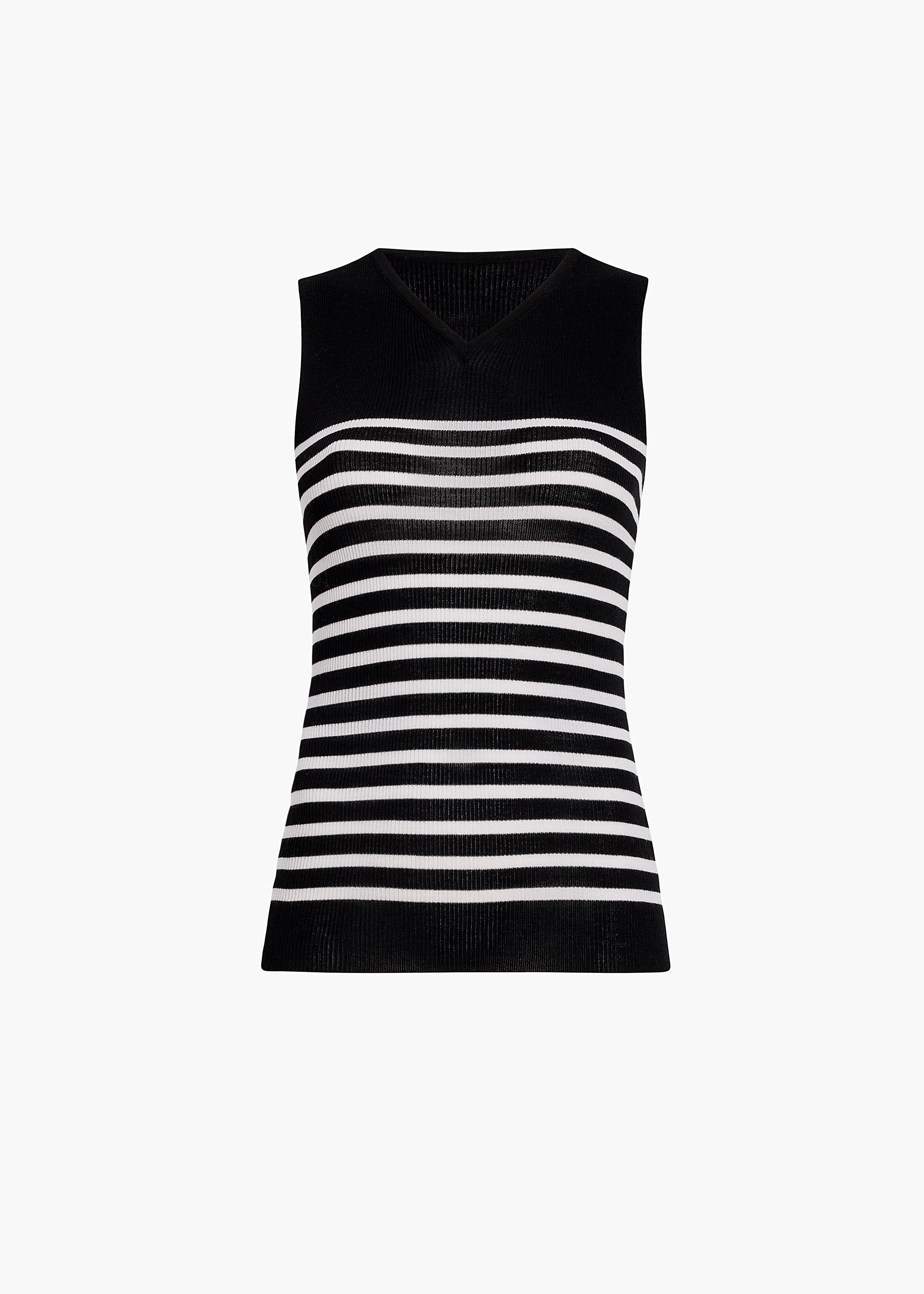 Khaite - Renato Top in Black and Pearl Stripe