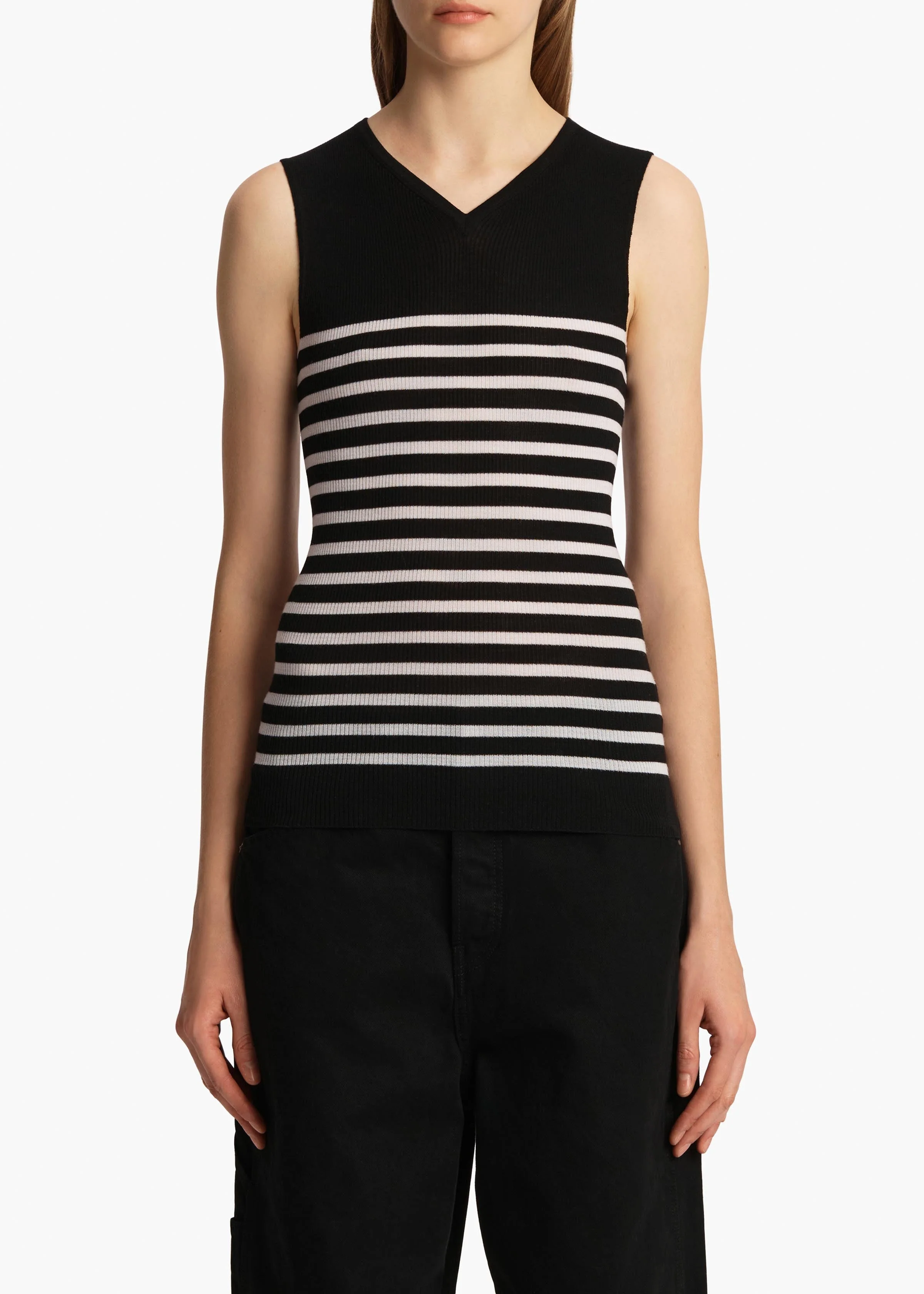 Khaite - Renato Top in Black and Pearl Stripe - Image 10