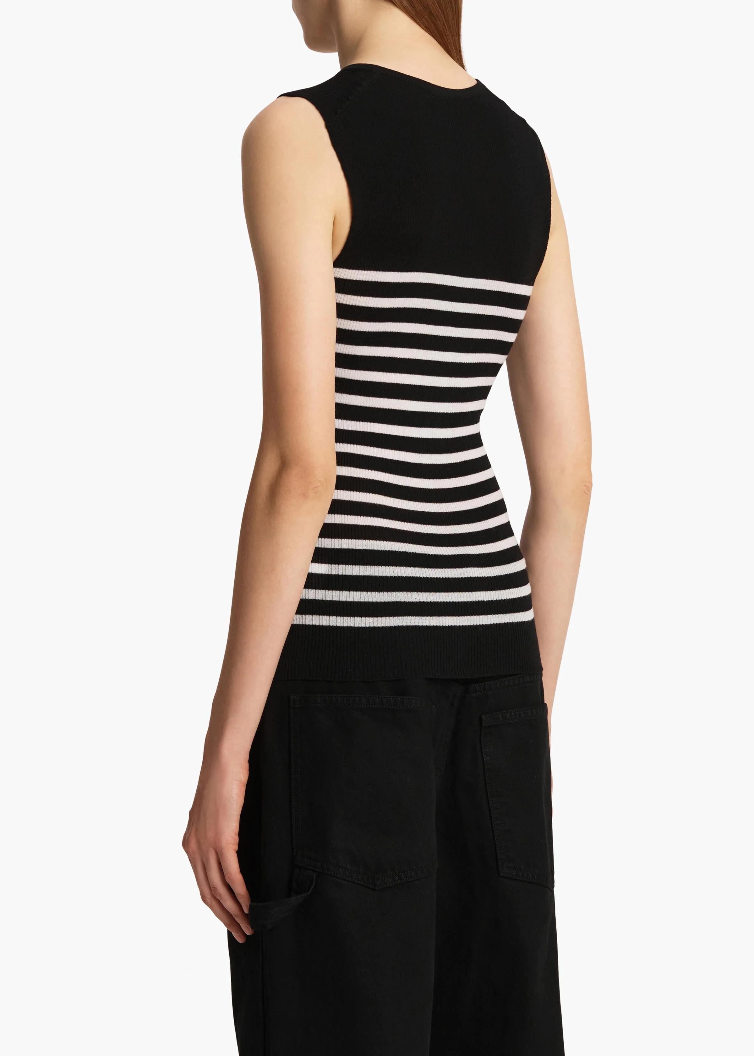 Khaite - Renato Top in Black and Pearl Stripe - Image 11