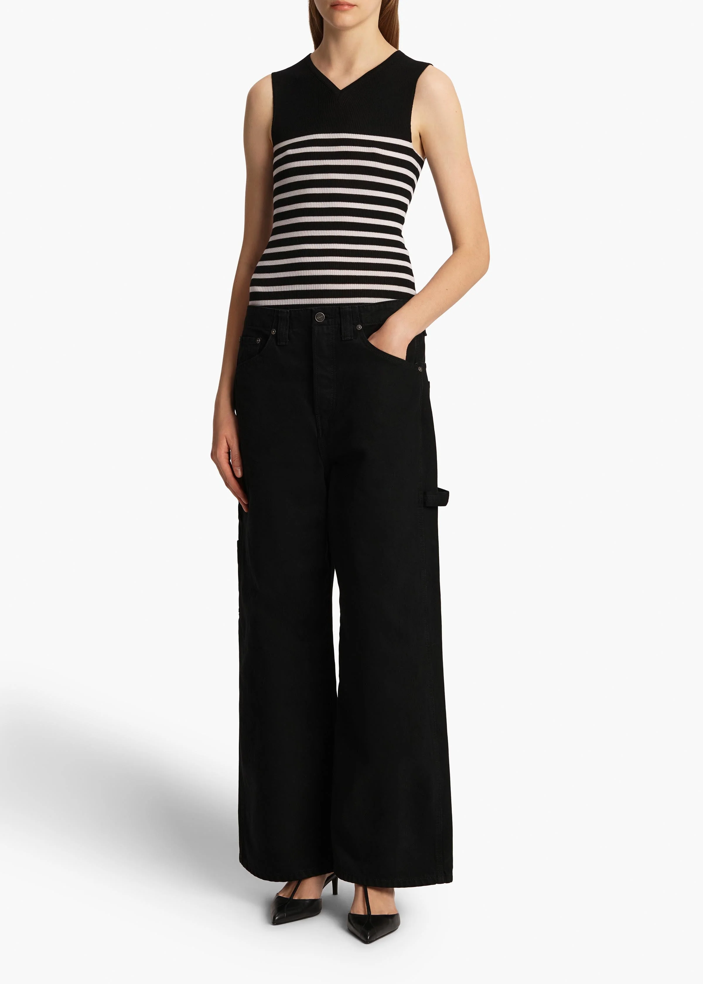 Khaite - Renato Top in Black and Pearl Stripe - Image 2