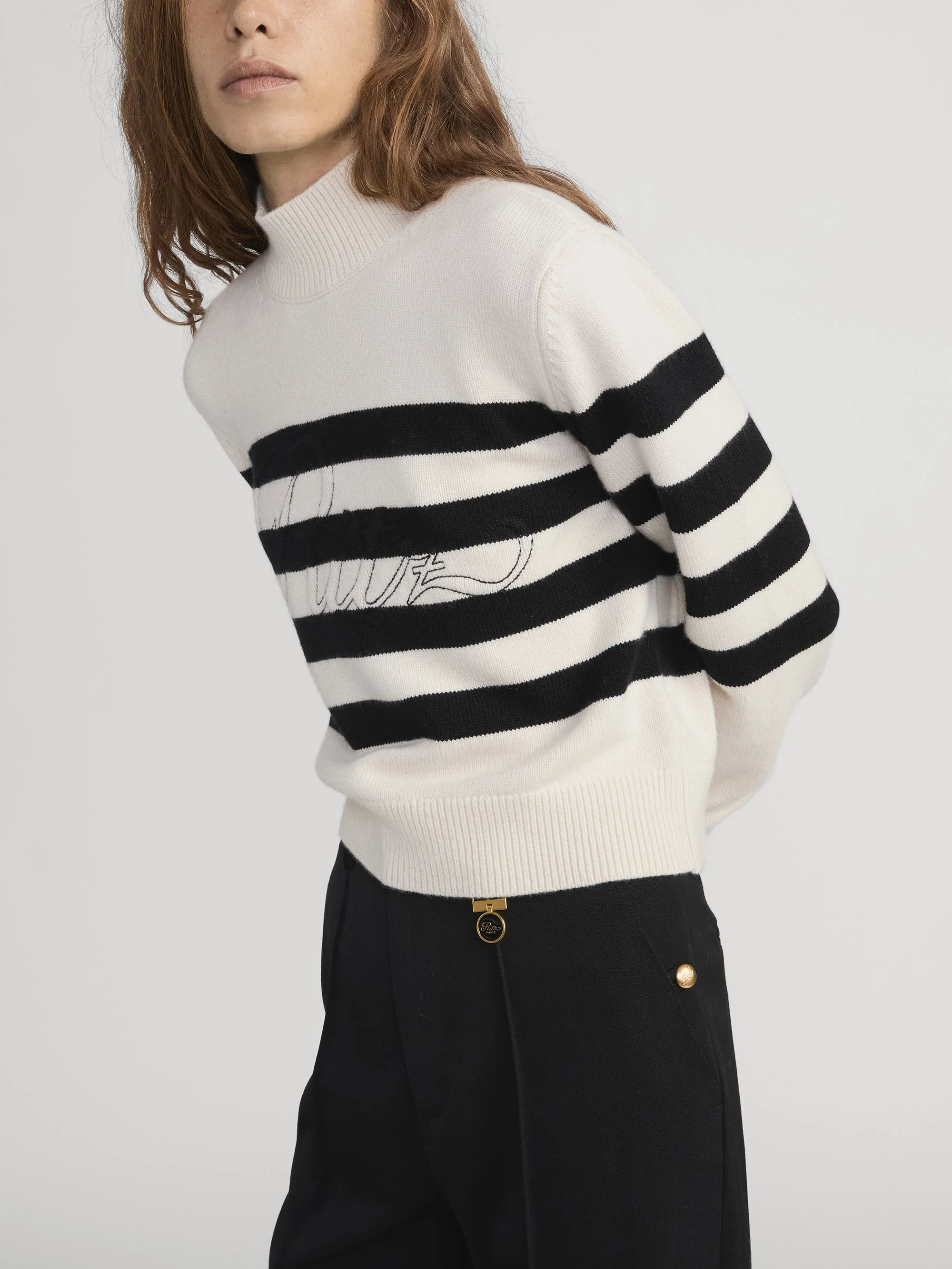 FRAME - Ritz Striped Cashmere Turtleneck Sweater - Image 5