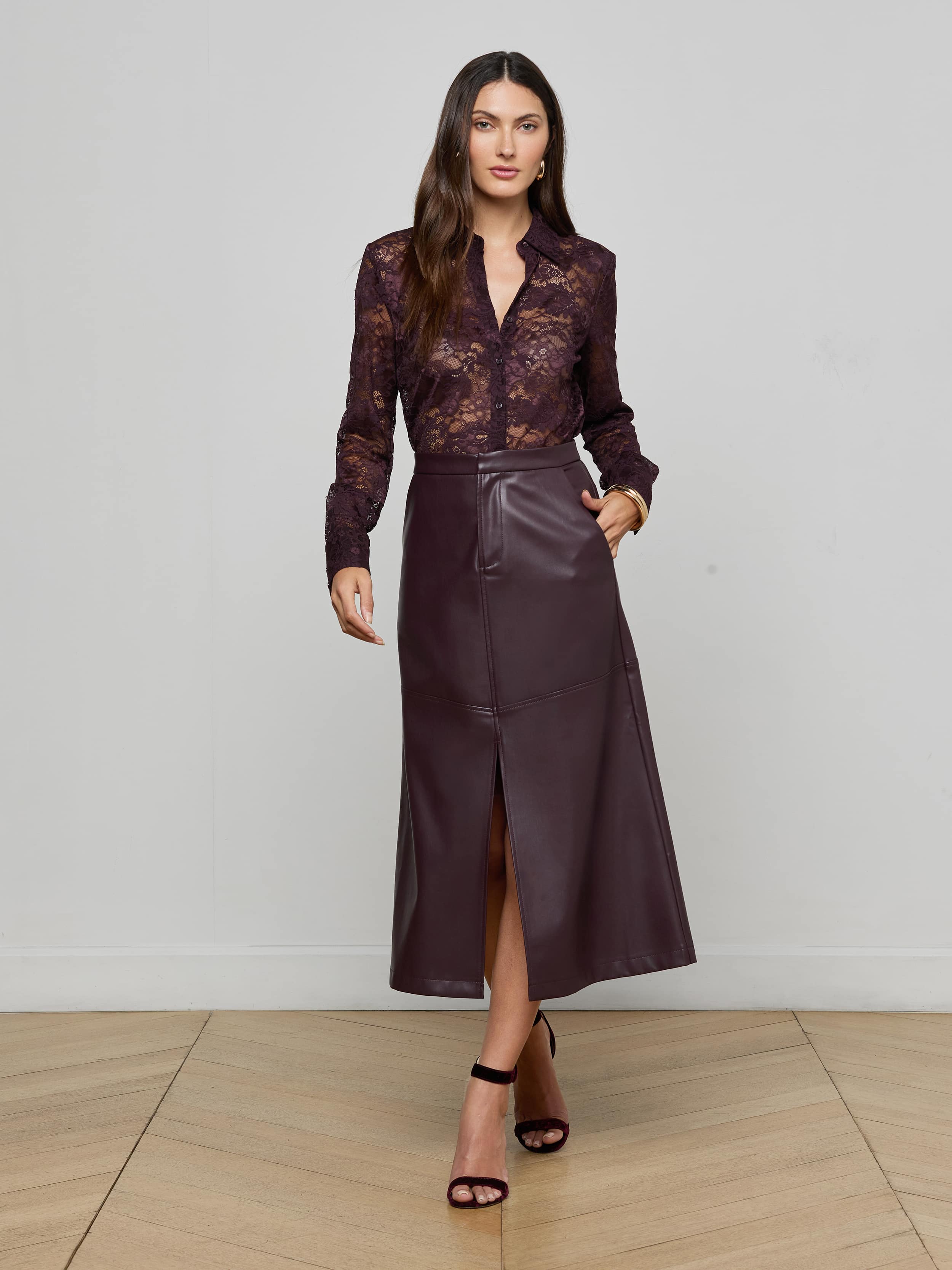 L'AGENCE - Robyn Vegan Leather Midi Skirt