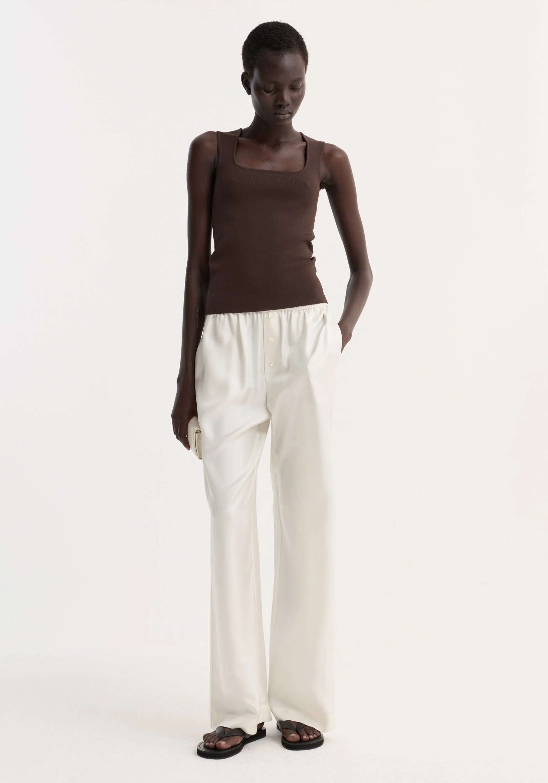 ROHE - Bustier shaped knitted top | dark chocolate