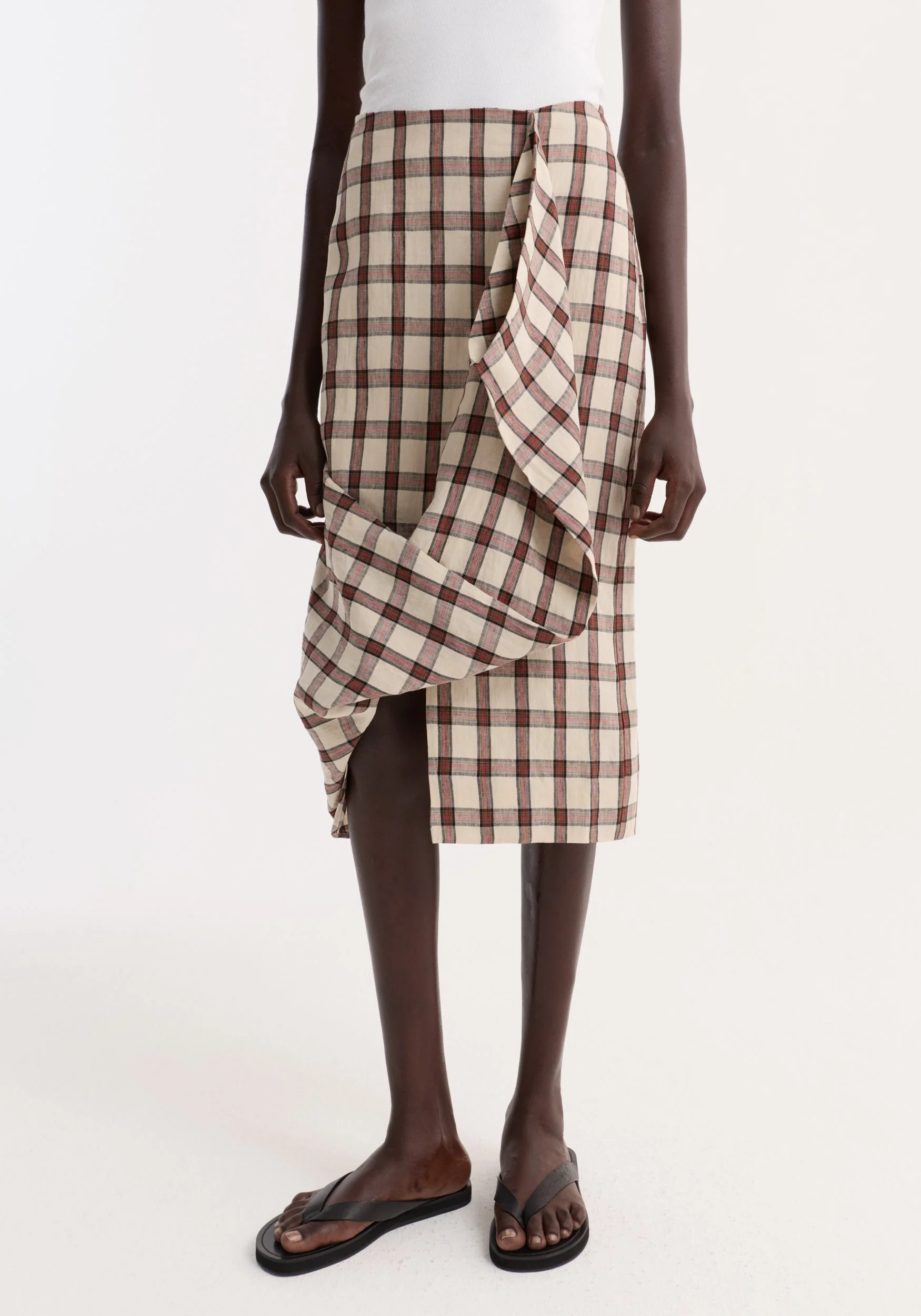 ROHE - Draped check skirt | red table check - Image 2
