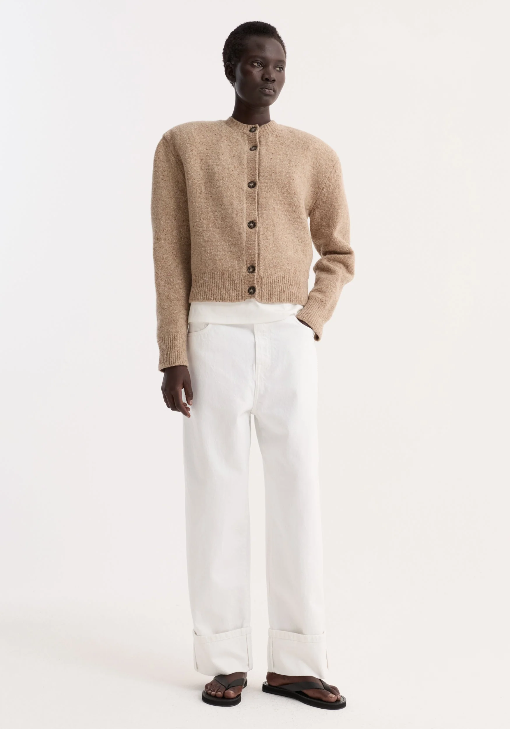 ROHE - Fine merino tweed cardigan | oat melange