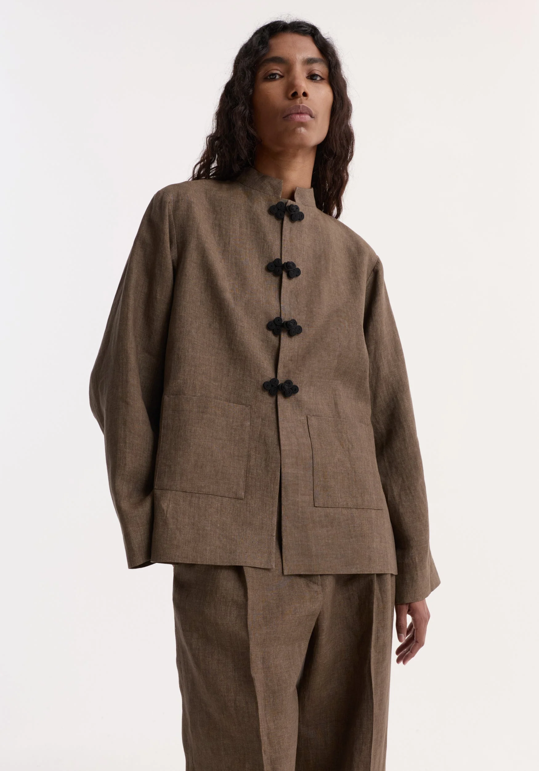 ROHE - Pankou closure linen jacket | brown melange - Image 2