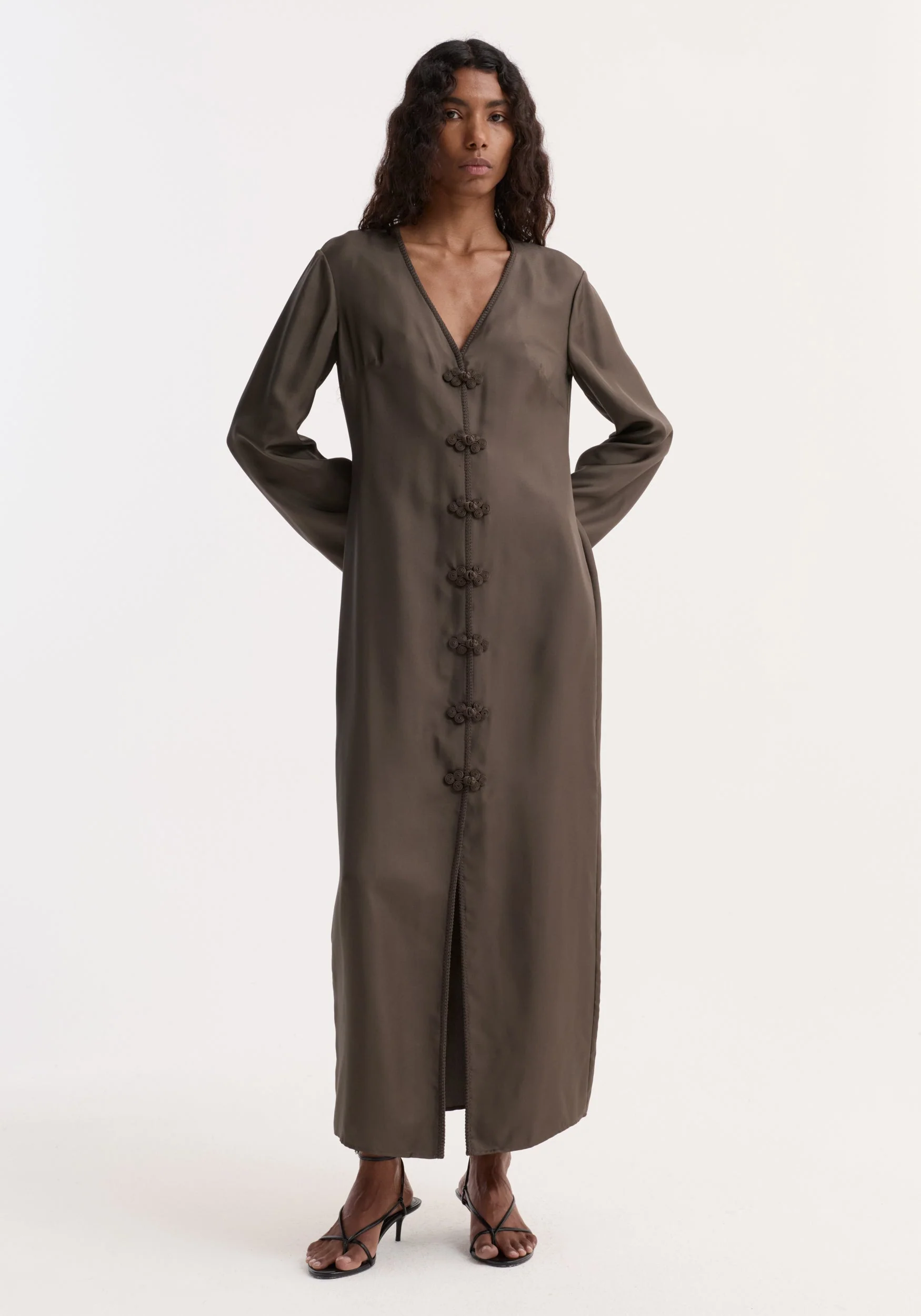 ROHE - Pankou closure silk dress | earth