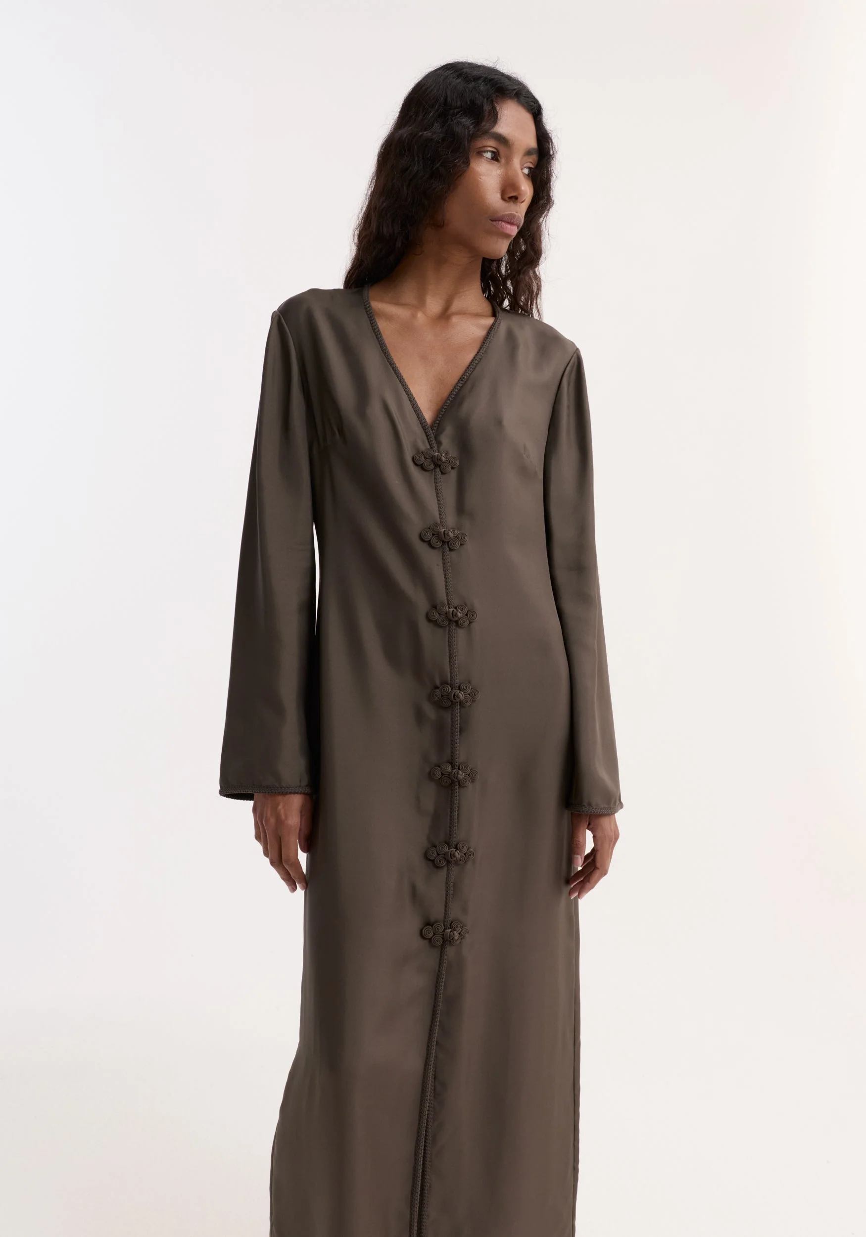 ROHE - Pankou closure silk dress | earth - Image 2
