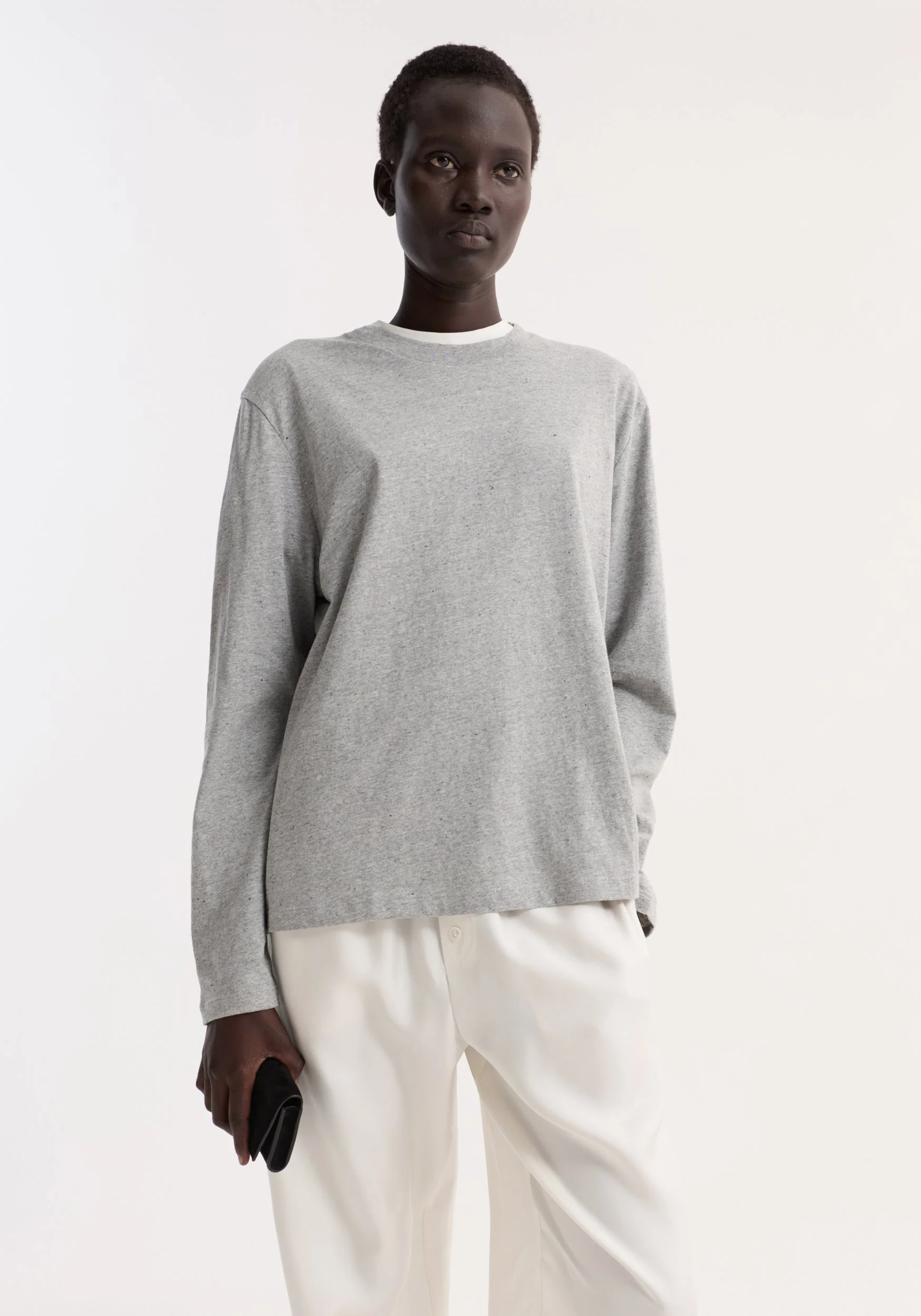 ROHE - Slub melange cotton long sleeve | light grey melange - Image 2